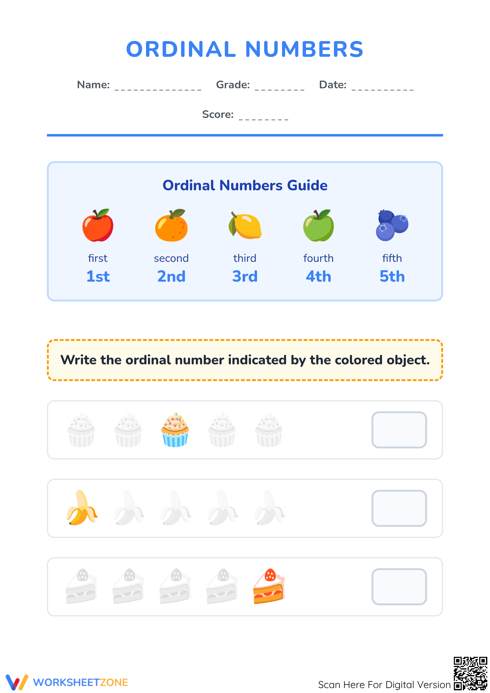 Essential Ordinal Numbers Practice | Grade 1 Math Worksheet - Page 1