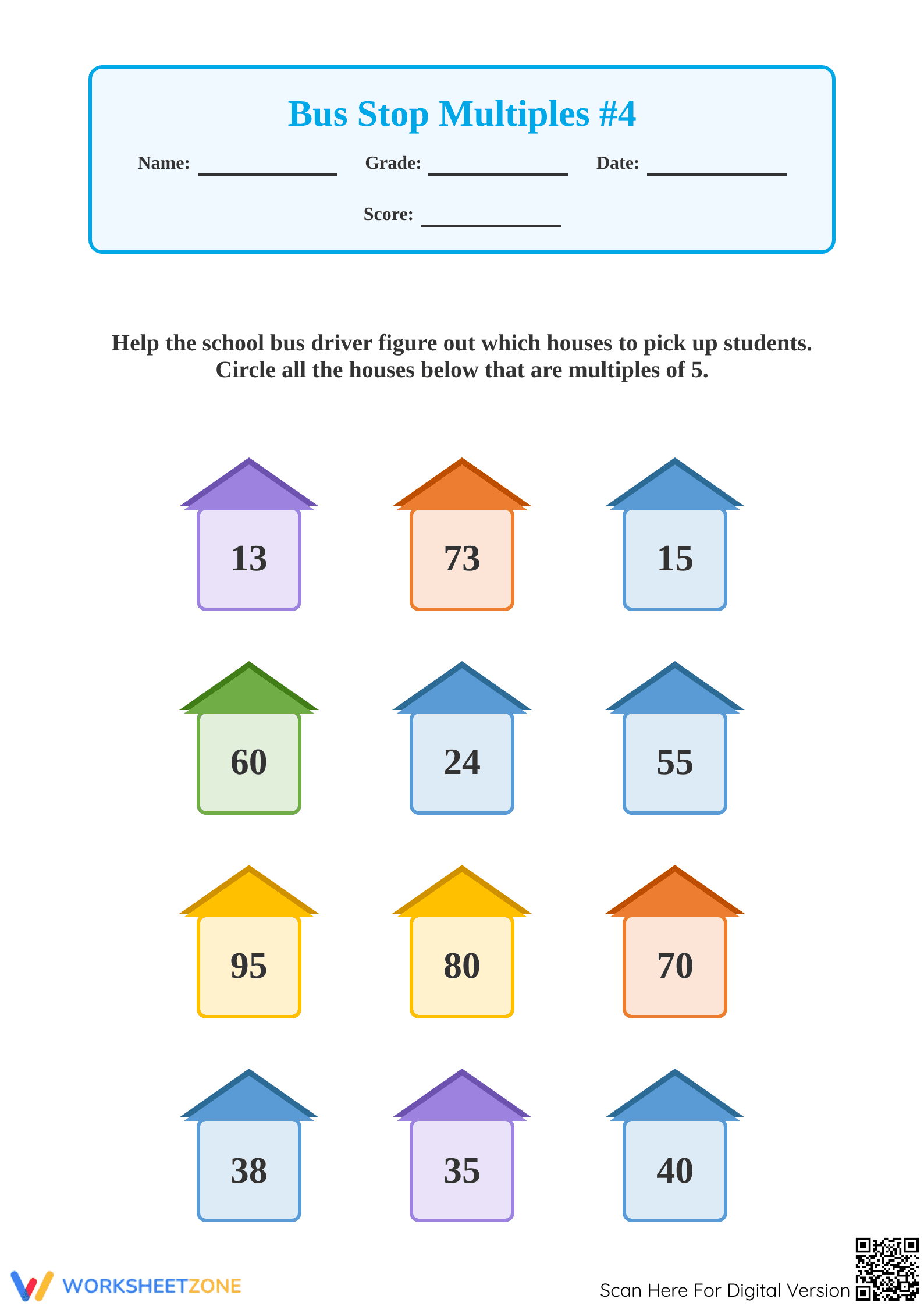 Essential Grade 2 Multiples of 5 Worksheet | Skip Counting - Page 1