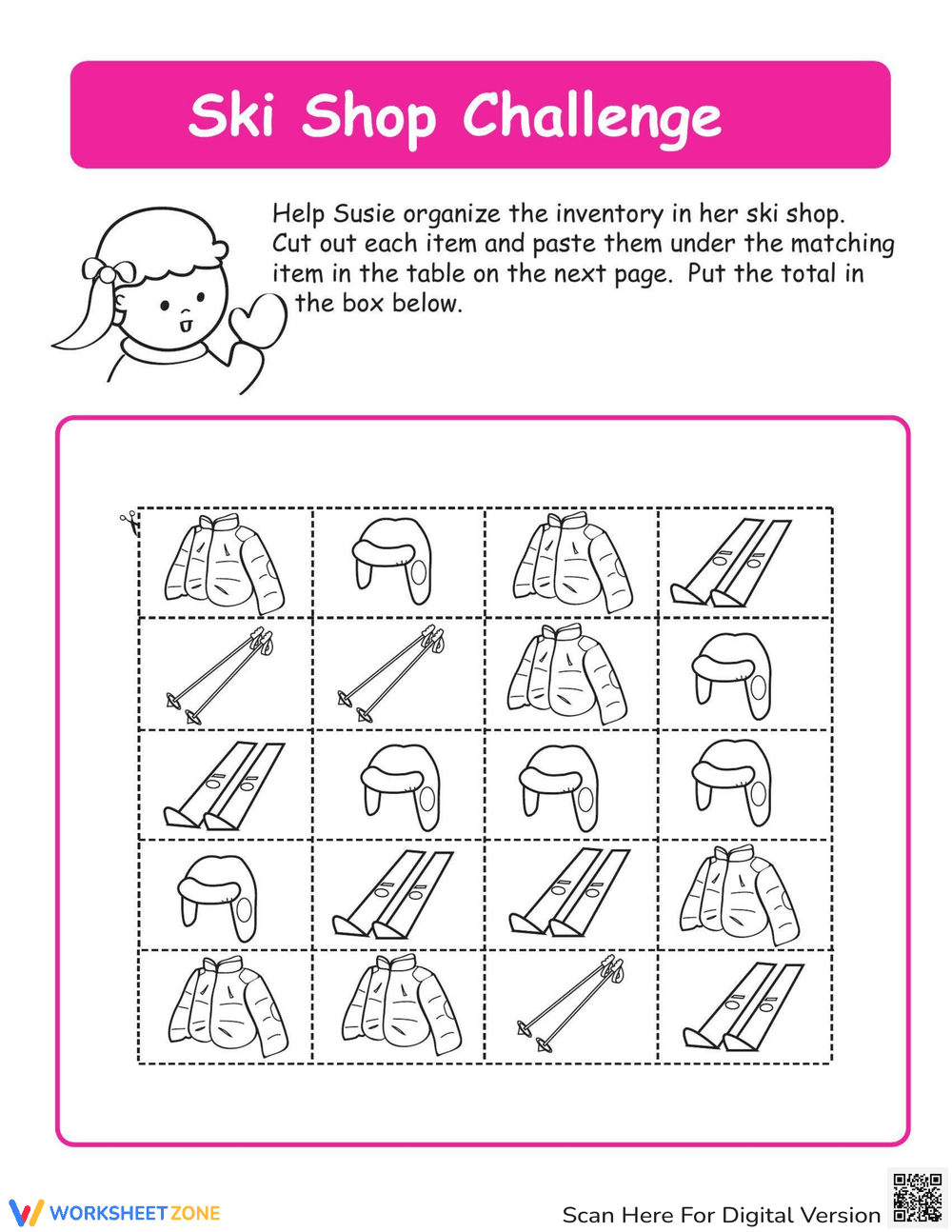Winter Fun: Ski Shop Sorting & Counting - Page 1