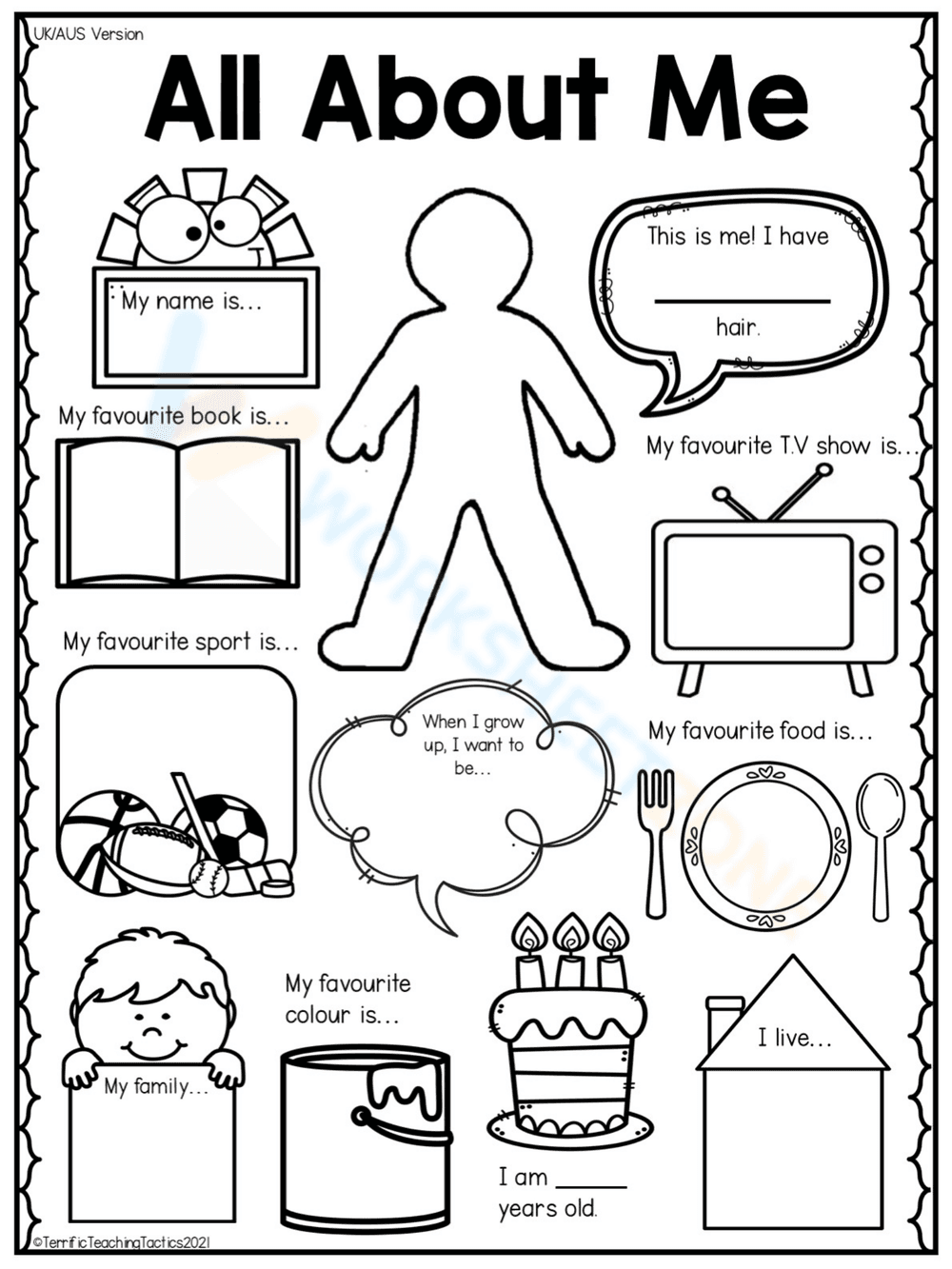 All About Me Worksheet: First Day Activity - Page 1