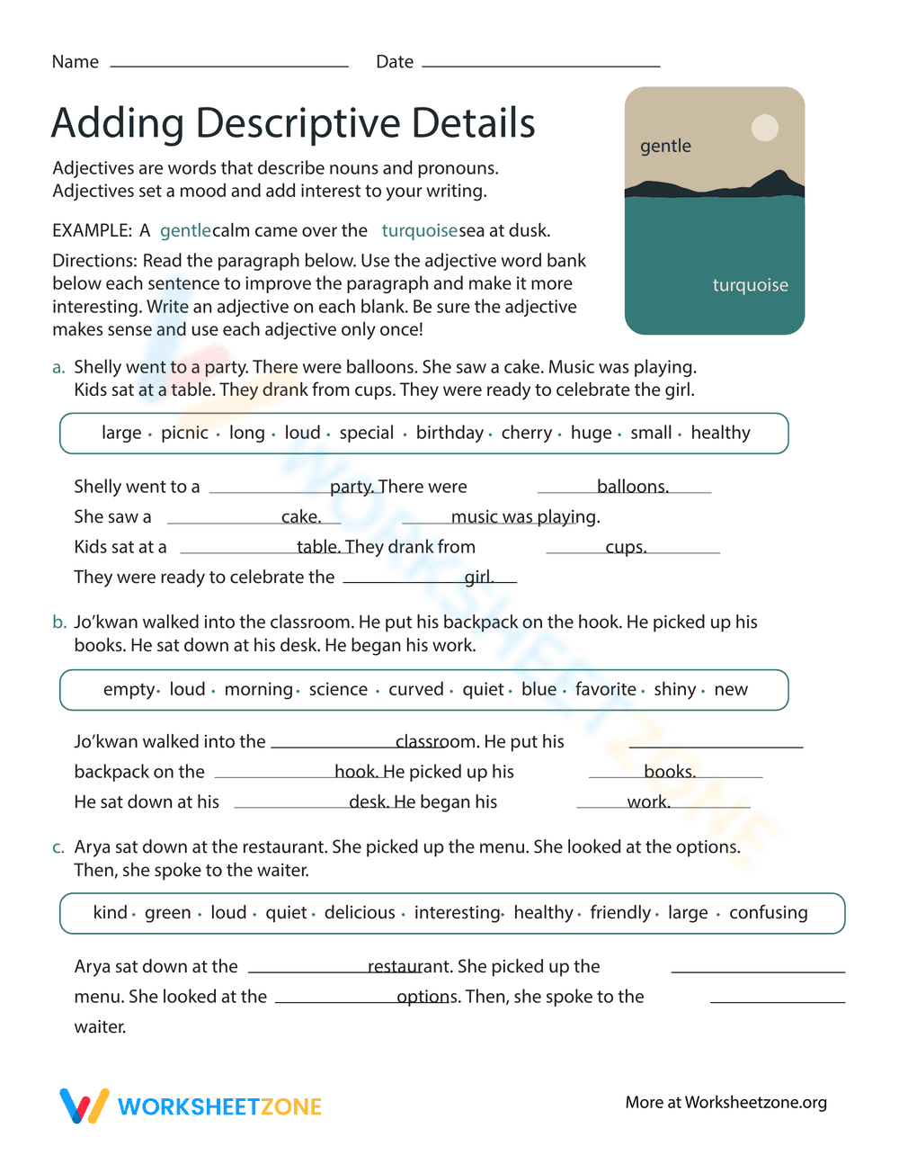 Adding Descriptive Details Worksheet - Page 1