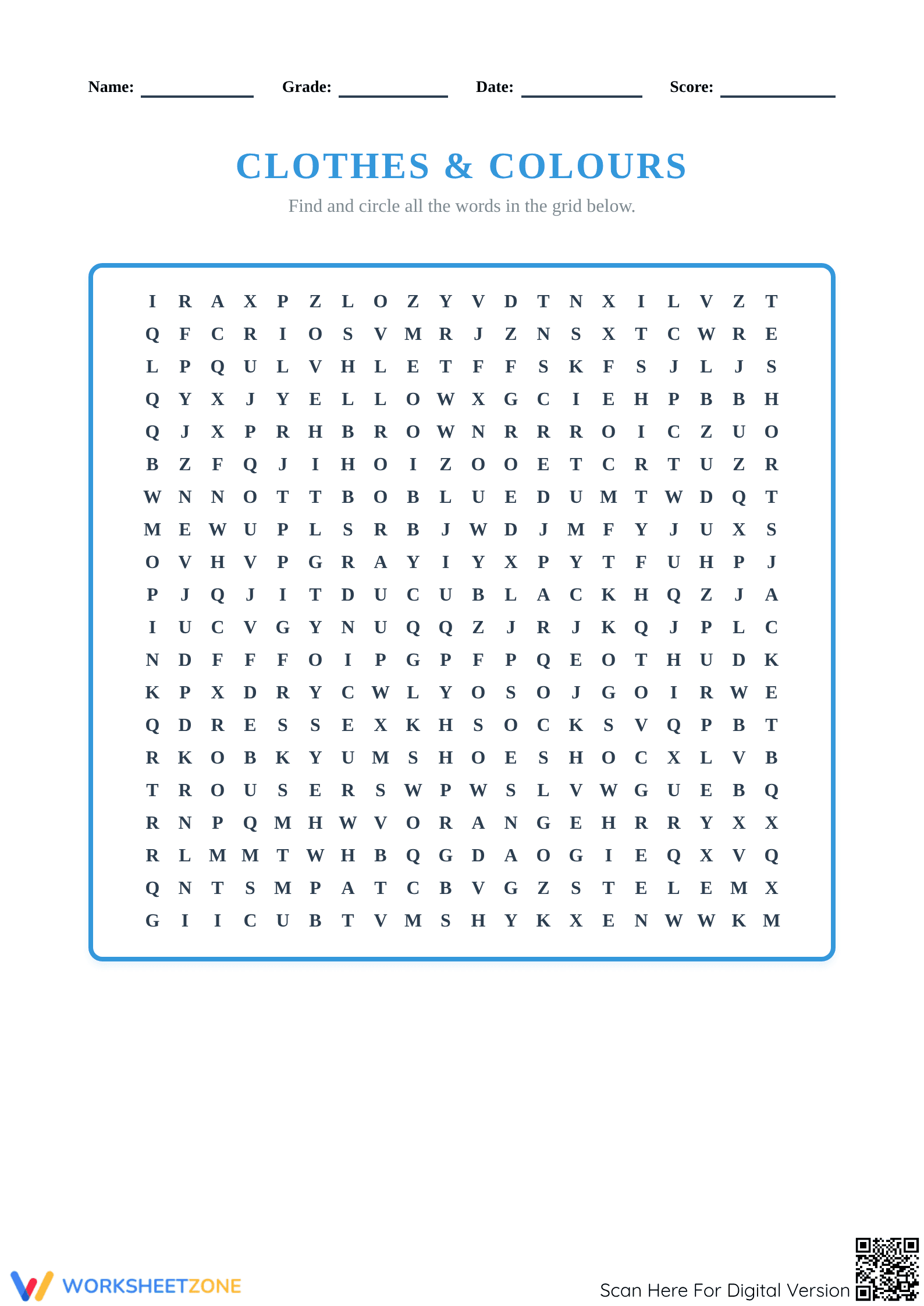 Grade 2 Clothes & Colors — Printable No-Prep Worksheet - Page 1