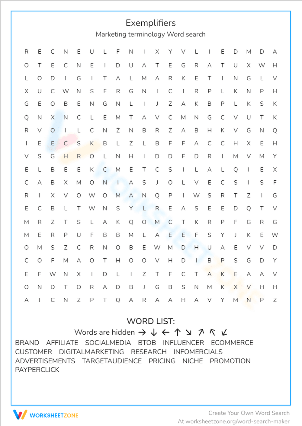 Marketing Terminology Word Search - Page 1