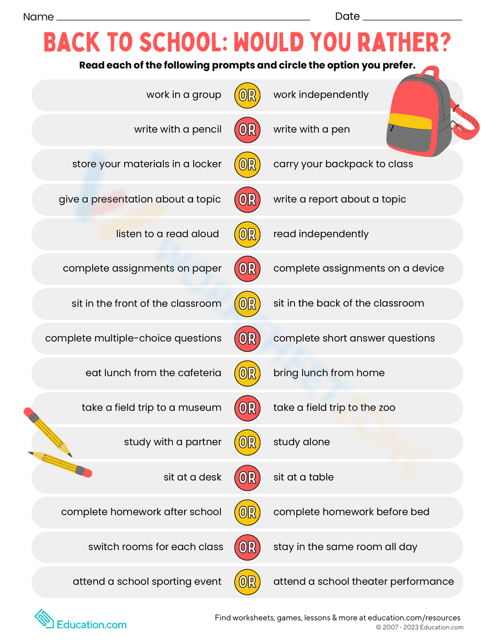Would You Rather Class Activities - Page 1
