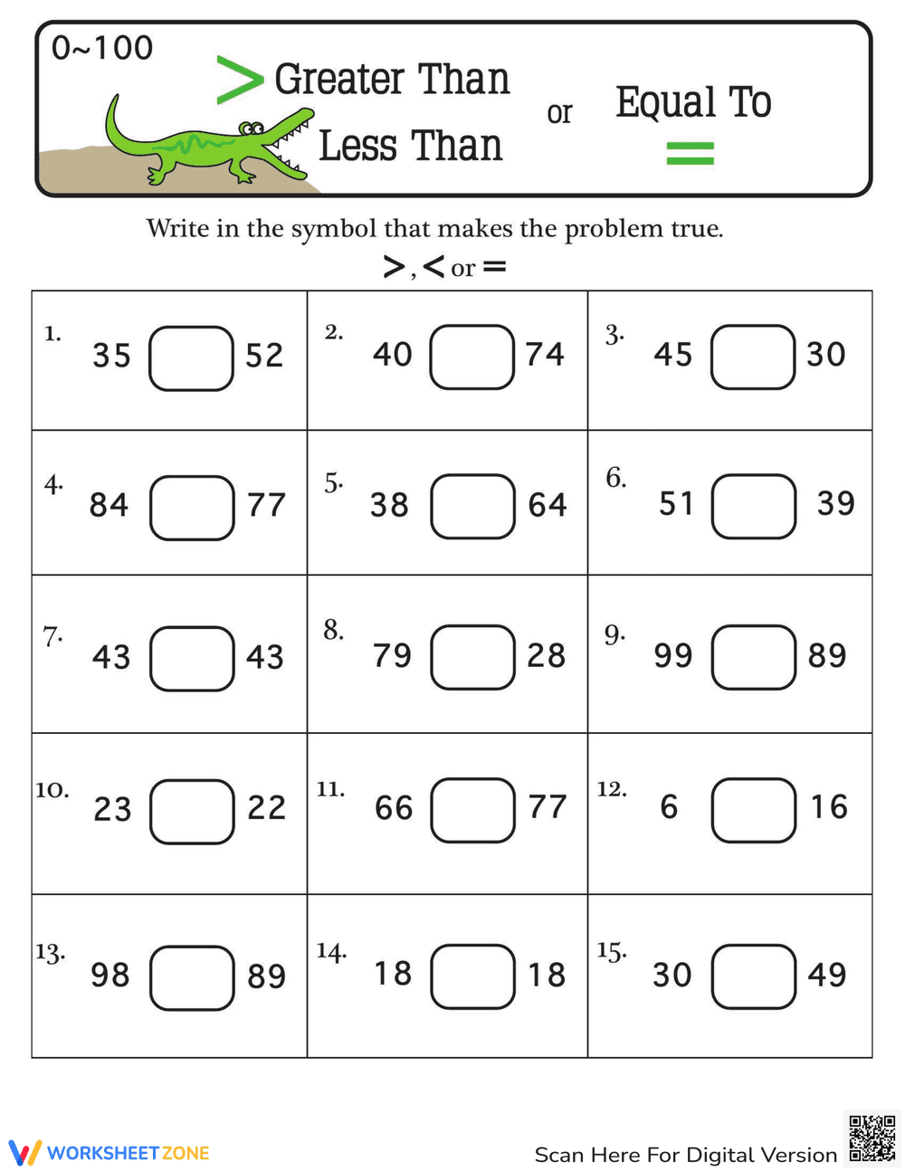 Number Comparison: Greater Than, Less Than Worksheet - Page 1