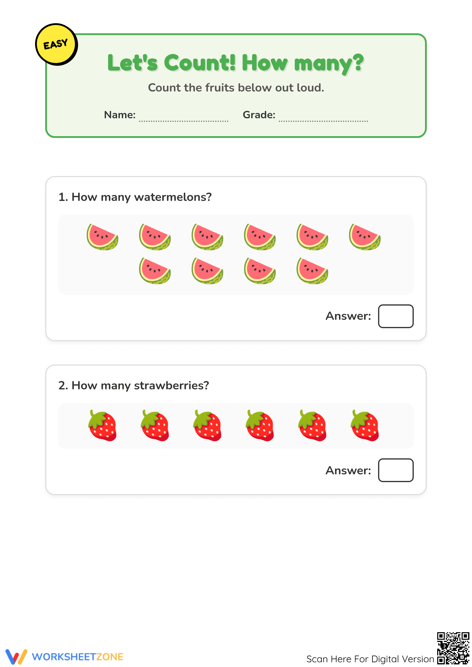 Let's Count Fruit Worksheet | Essential Kindergarten Math - Page 1