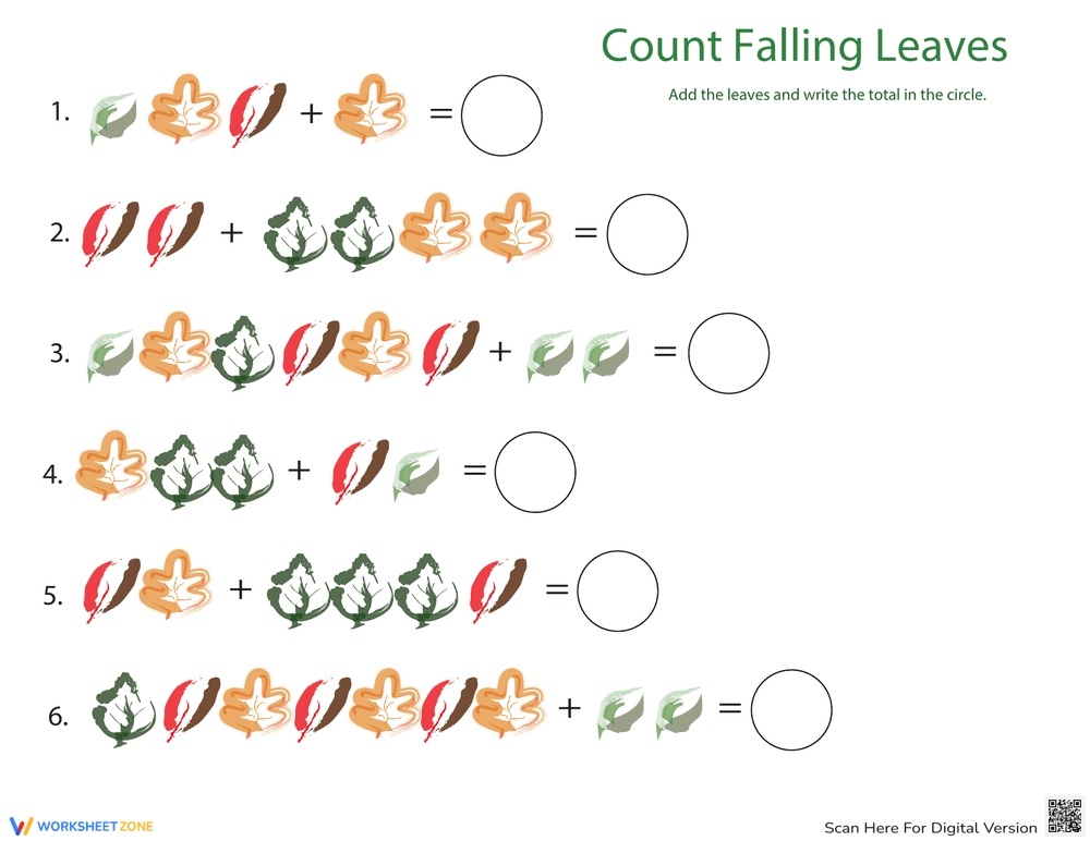 Falling Leaves Counting Worksheet - Page 1