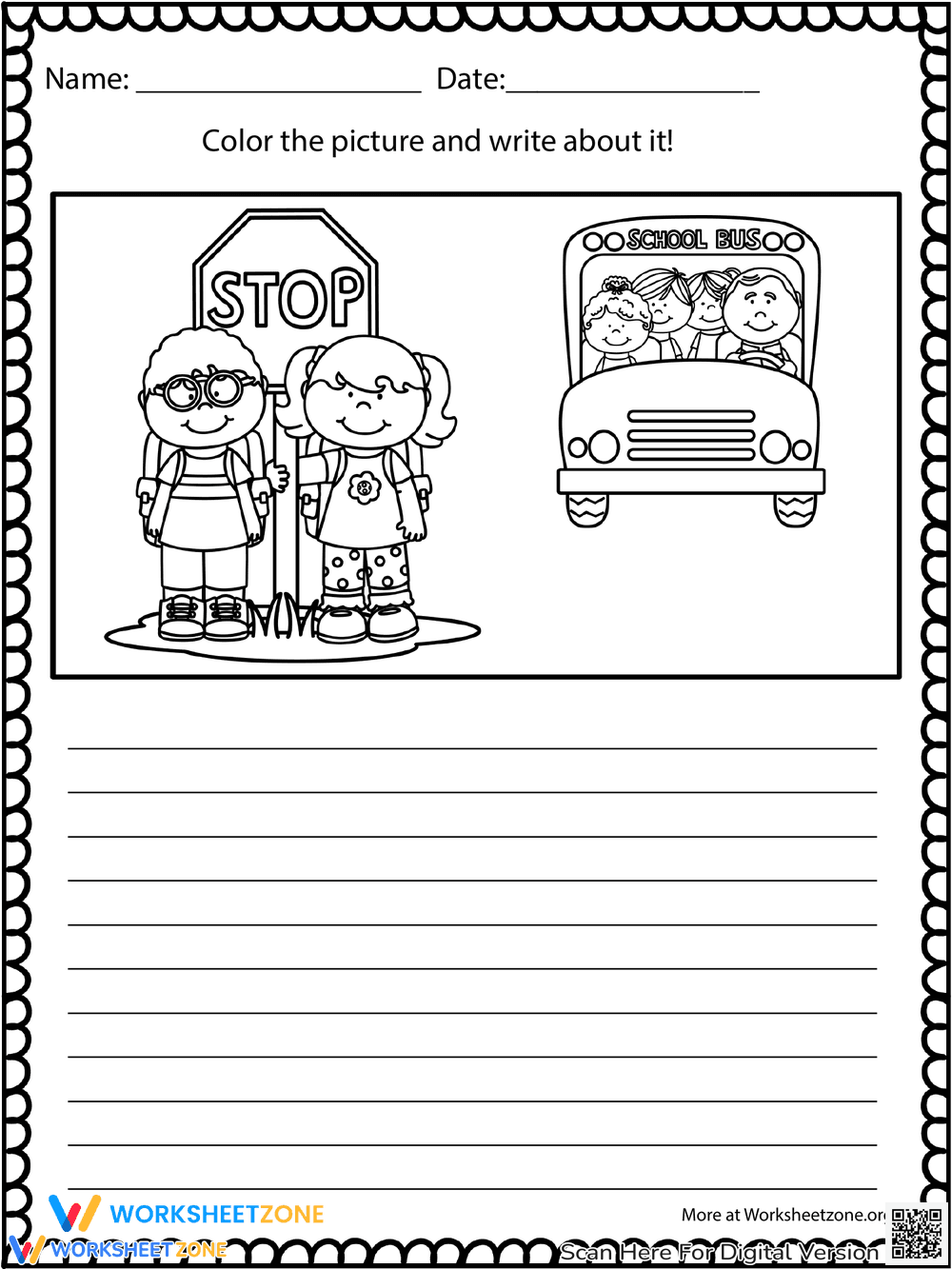 Back to School Writing Prompts: School Bus Theme - Page 1