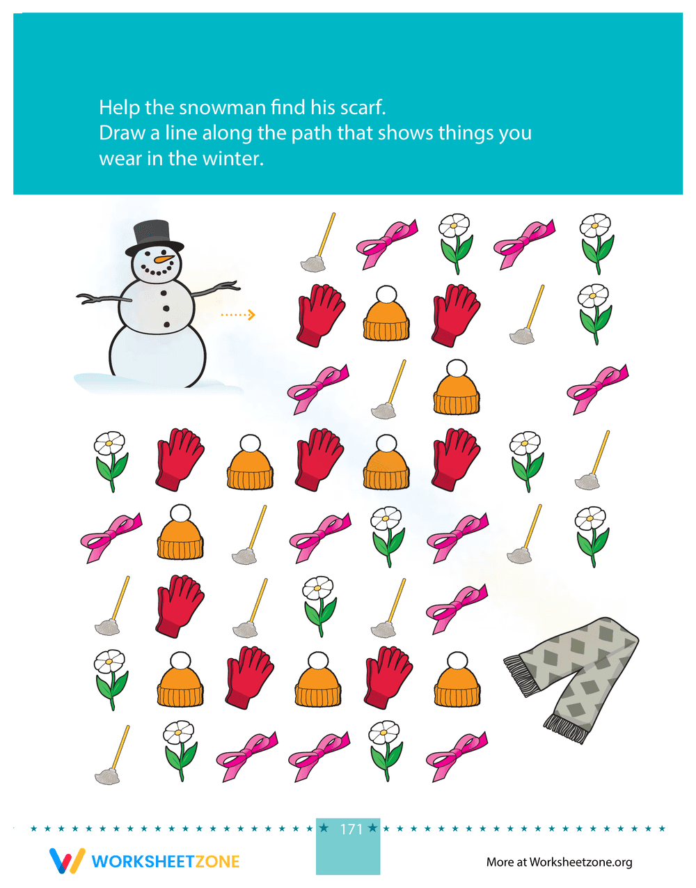 Winter Clothes Path Maze Worksheet - Page 1