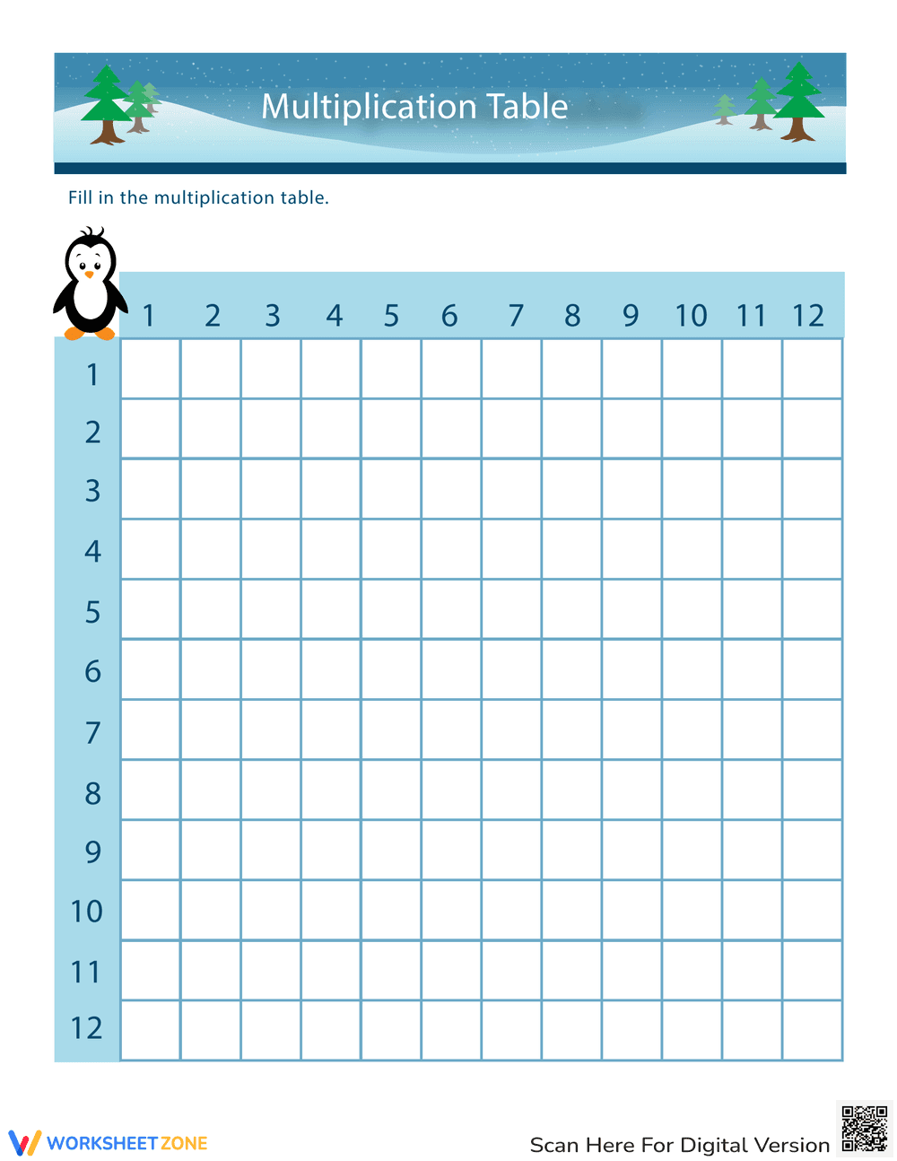 Empty Multiplication Table Worksheet for Practice - Page 1
