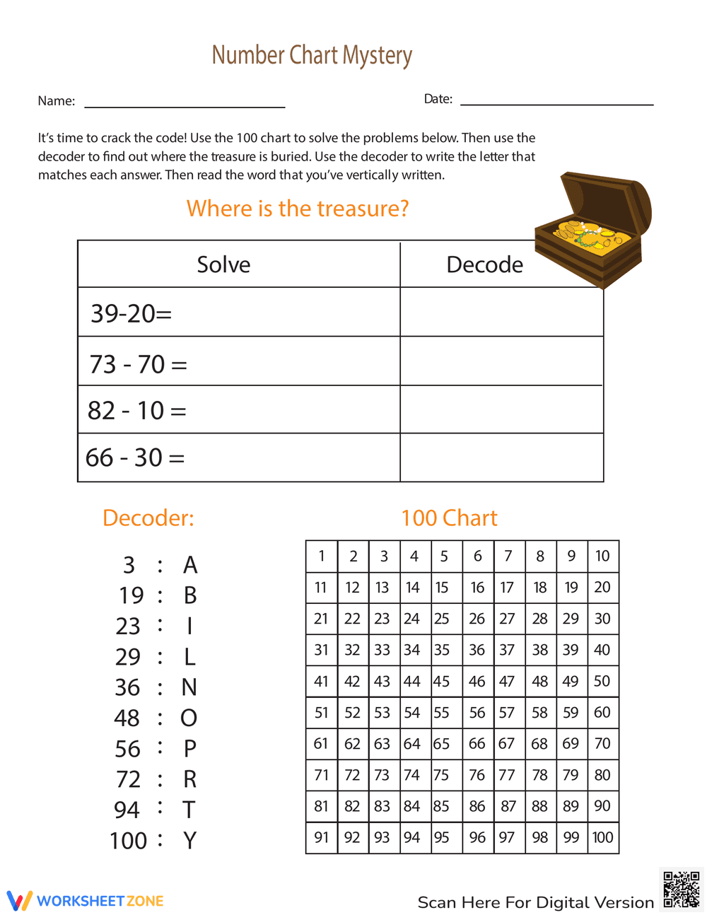 Number Chart Mystery Worksheet - Page 1
