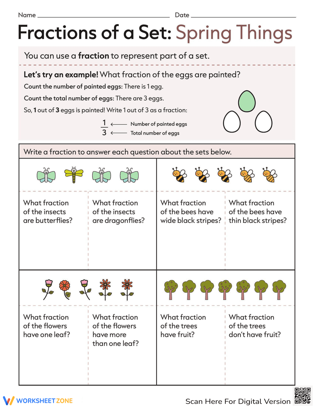 Fractions Spring Things Worksheet - Page 1