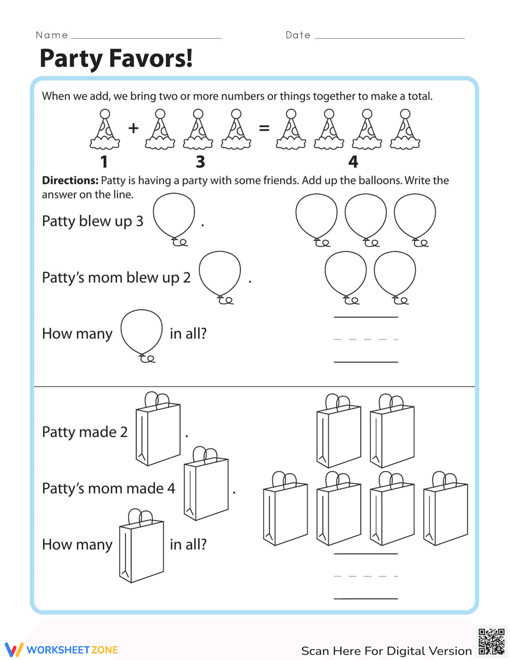 Party Favors Worksheet - Page 1