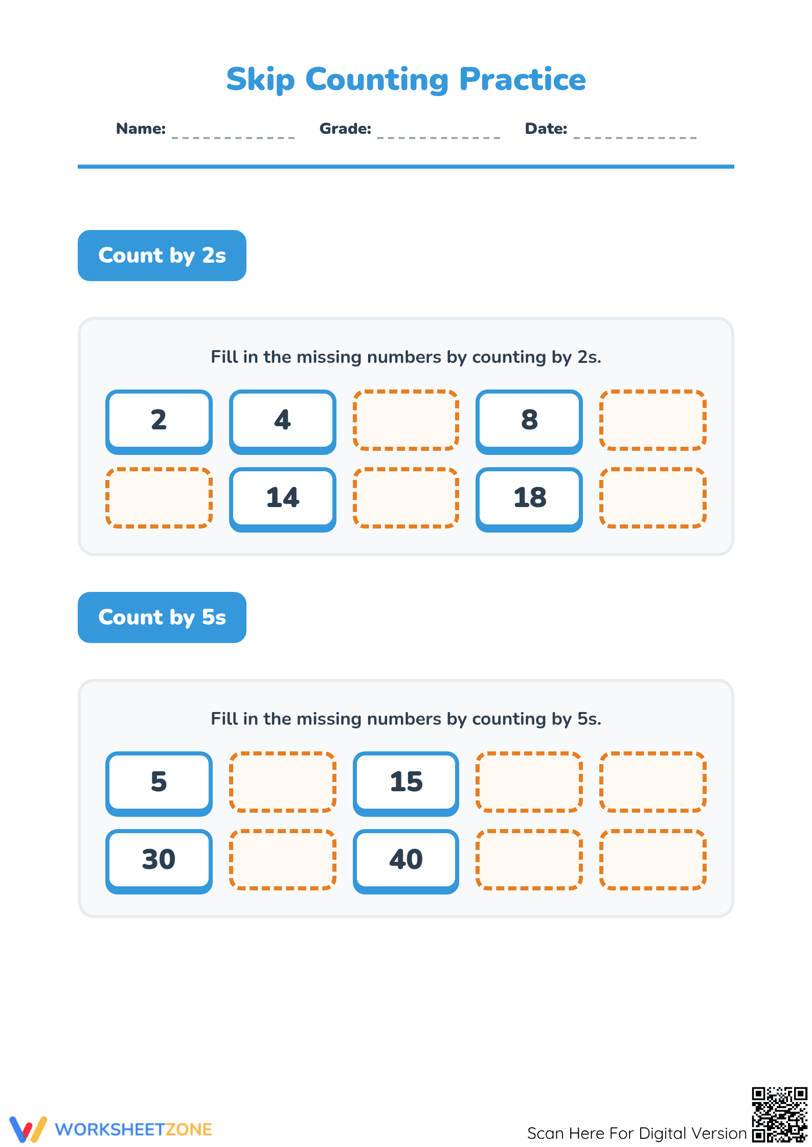 Essential Skip Counting Practice Worksheet | Grade 1 Math - Page 1