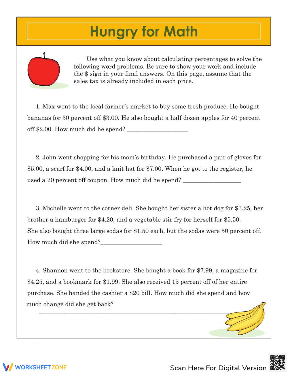 Hungry For Math: Solve Equations Worksheet - Page 1