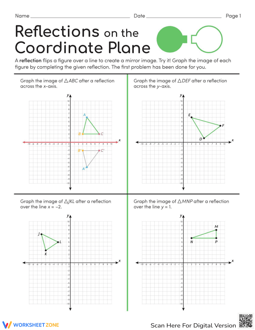 Reflections on a Coordinate Plane - Page 1