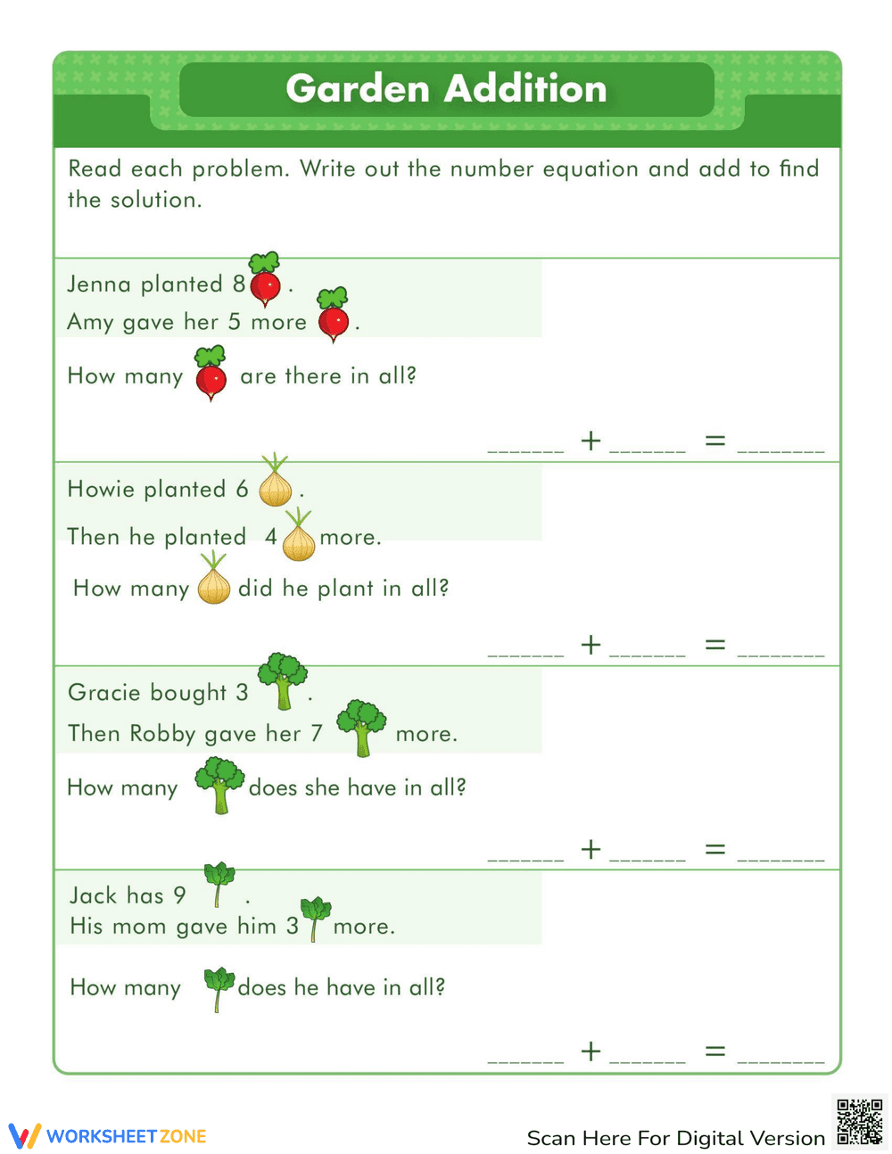 Garden Addition: Math Practice Worksheet - Page 1