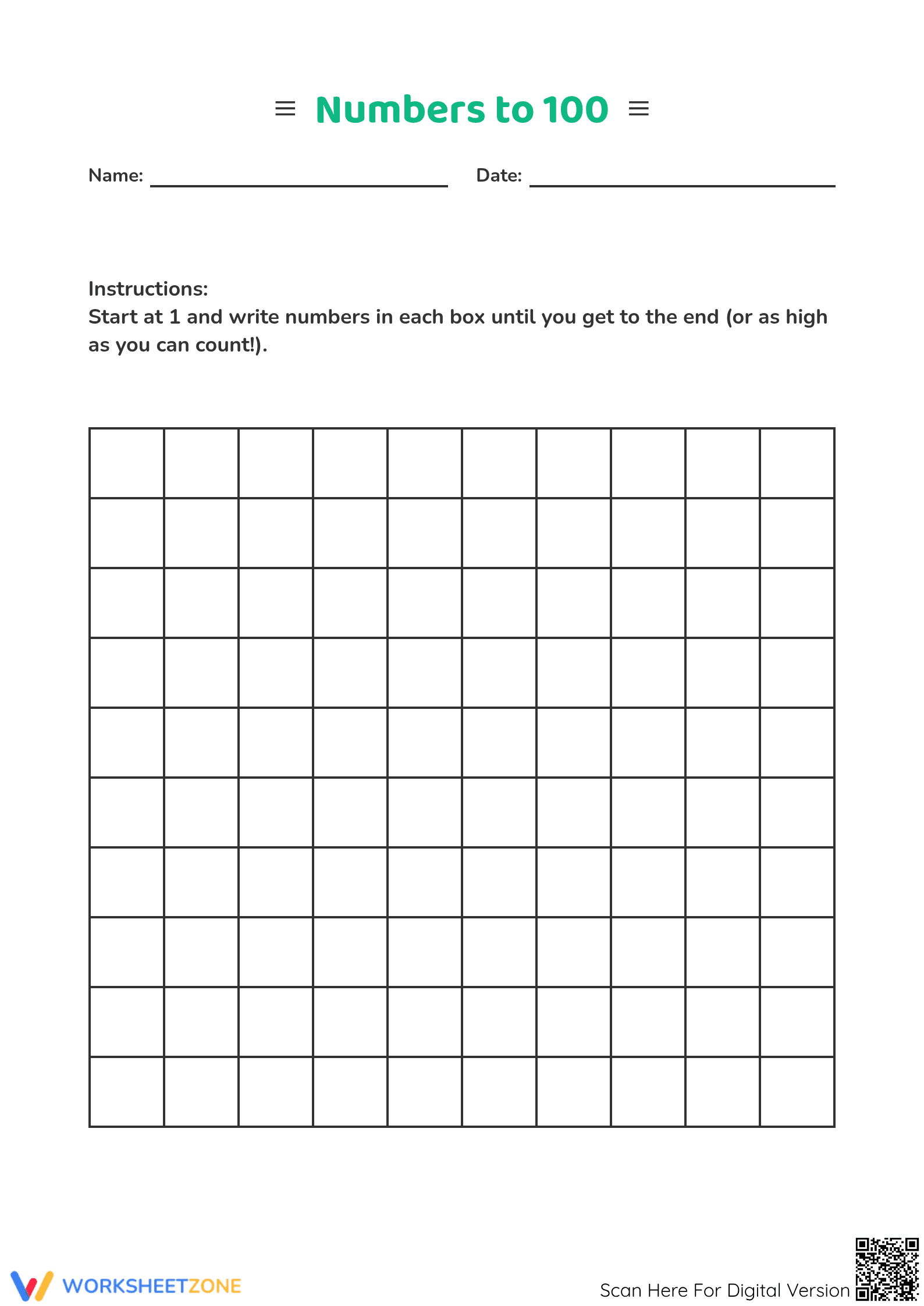 Numbers to 100 Worksheet | Grade 1 Printable Essential - Page 1
