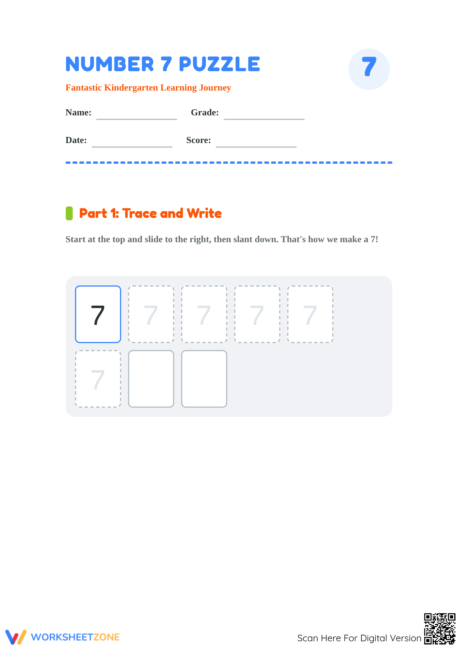 Kindergarten Number 7 Worksheet | Essential Printable - Page 1