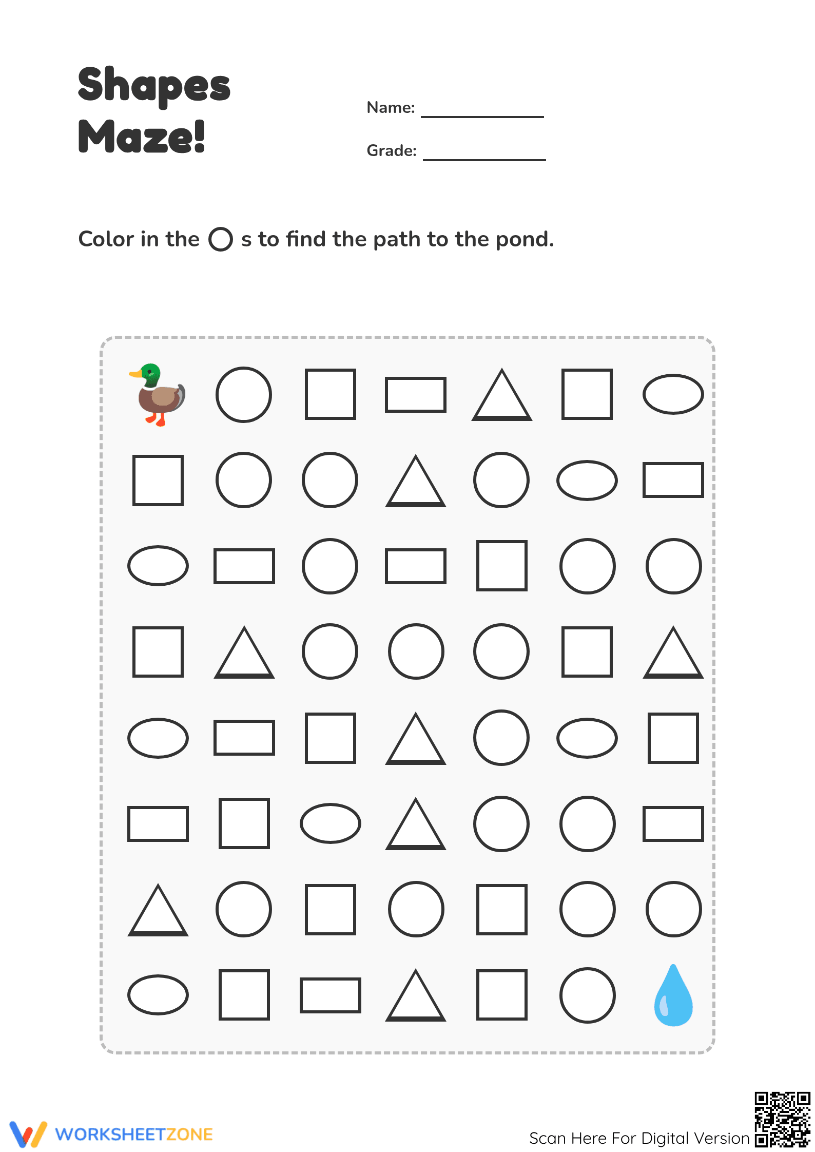 Printable Duck Maze: Circle Recognition for Kindergarten - Page 1