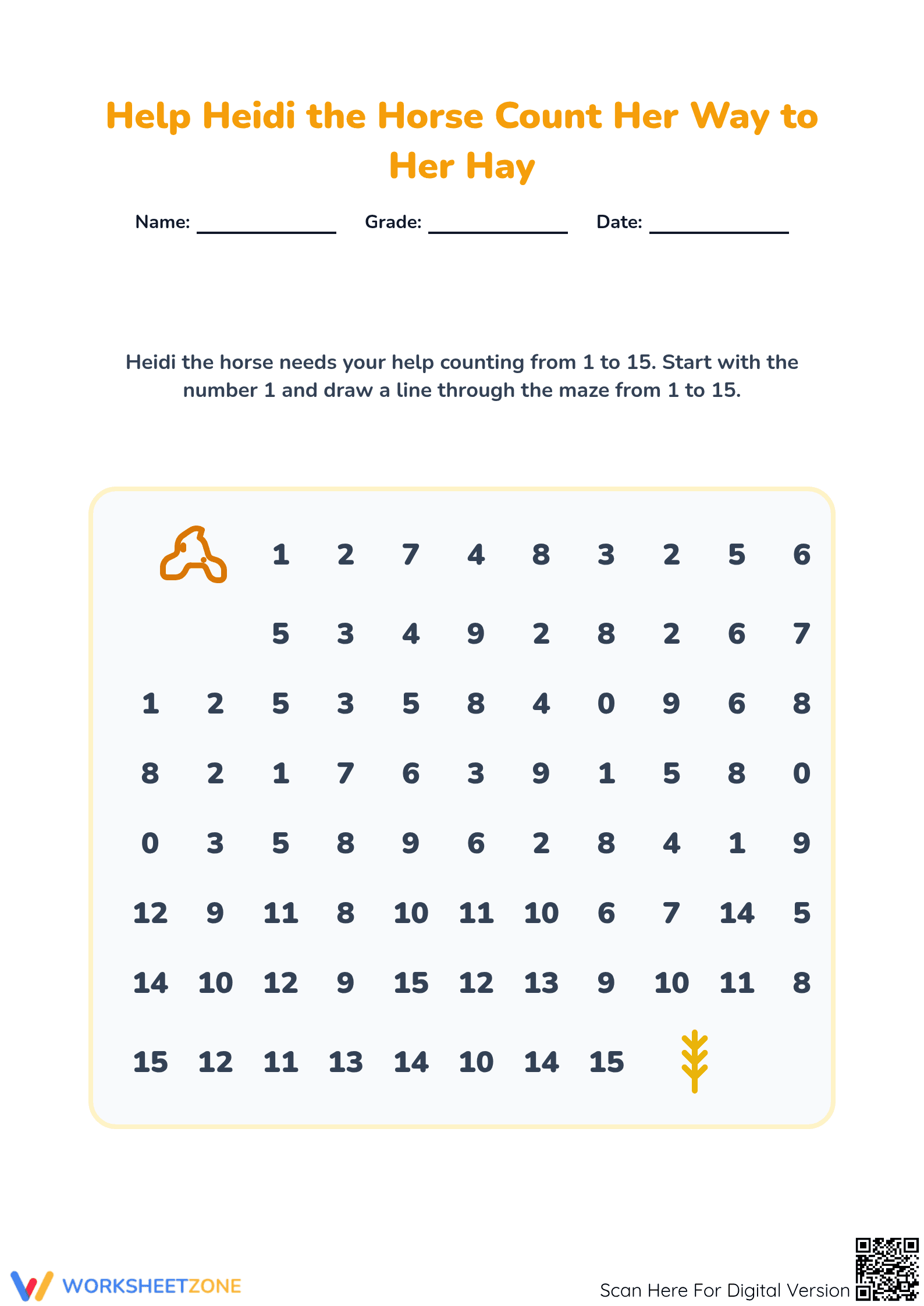 Printable Number Maze Counting 1-15 | Kindergarten Math - Page 1