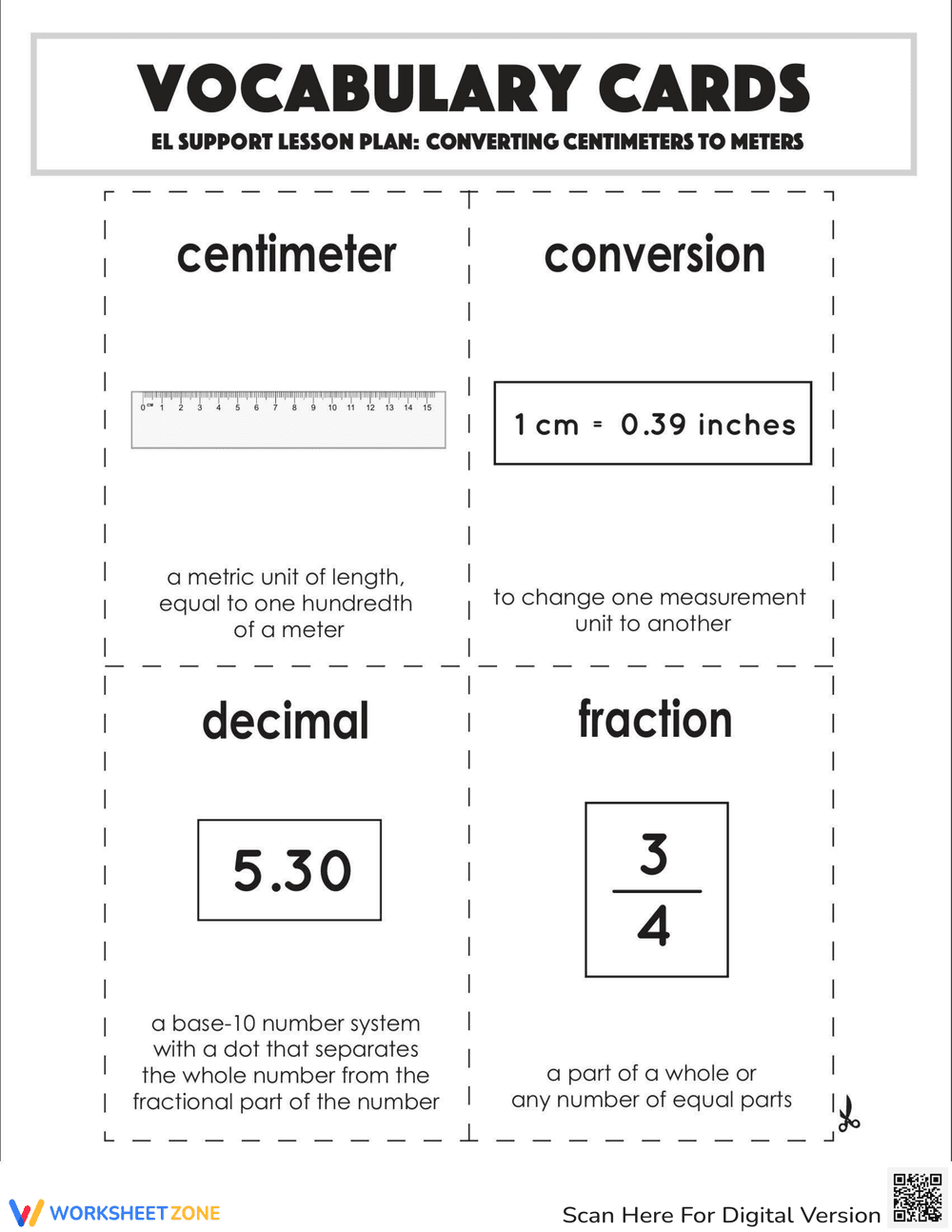 Vocabulary Cards: Converting Centimeters to Meters - Page 1
