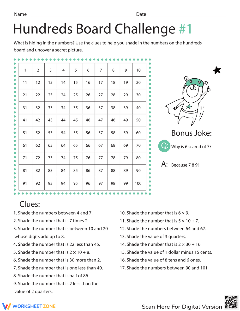 Solve the Hundreds Board Challenge Worksheet - Page 1