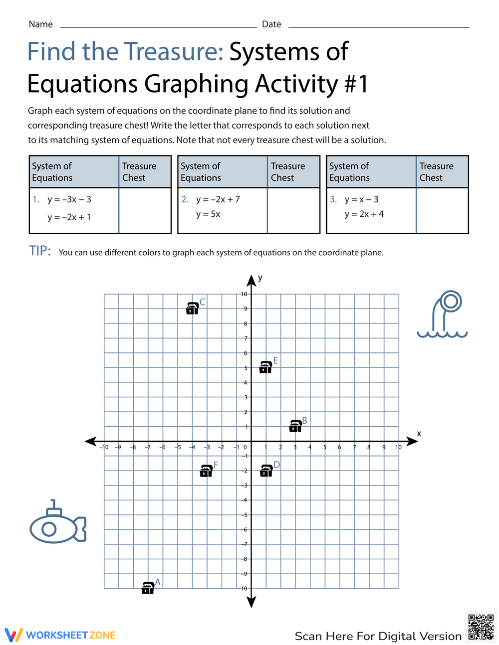 Find the Treasure: Systems of Equations Graphing - Page 1