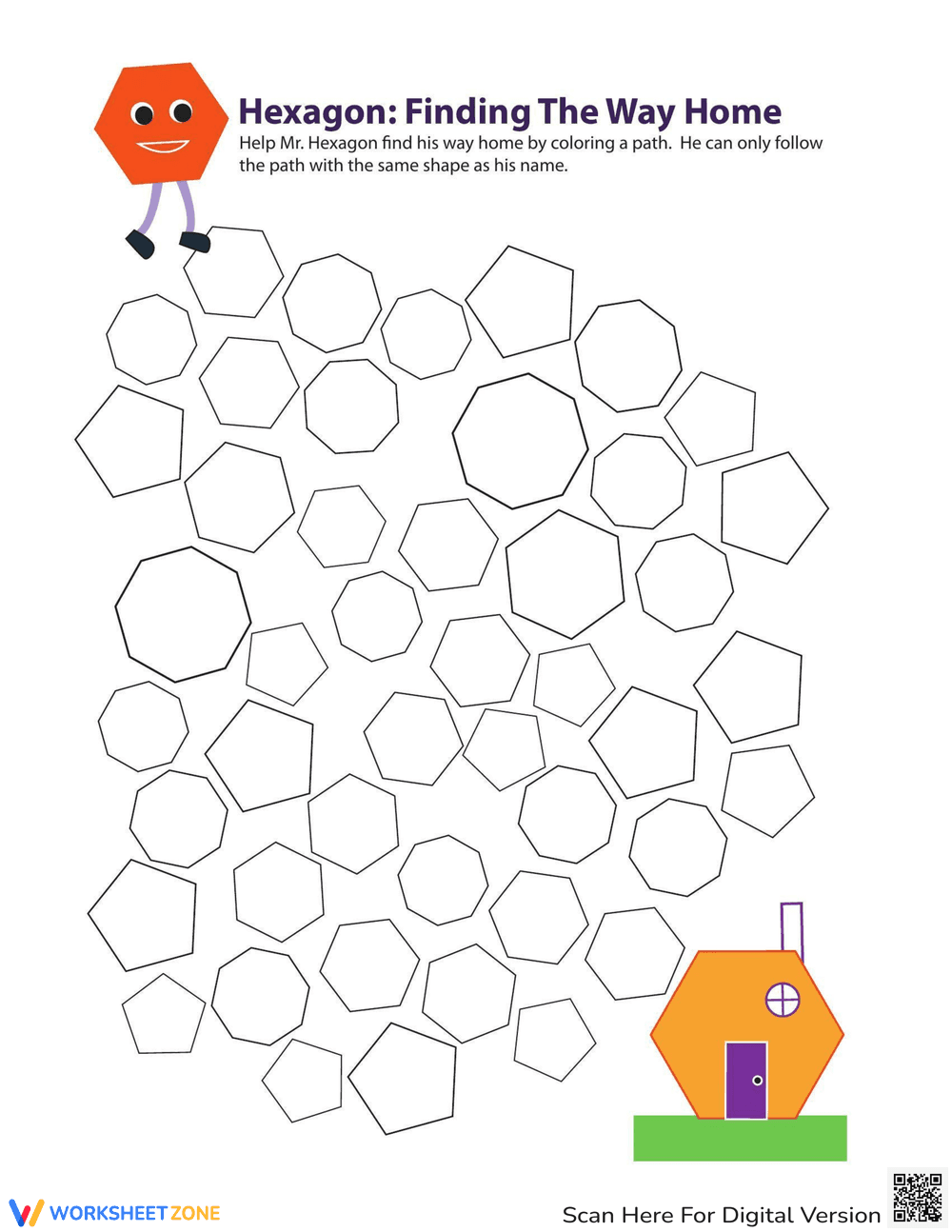 Identifying Hexagons Worksheet for Geometry Practice - Page 1