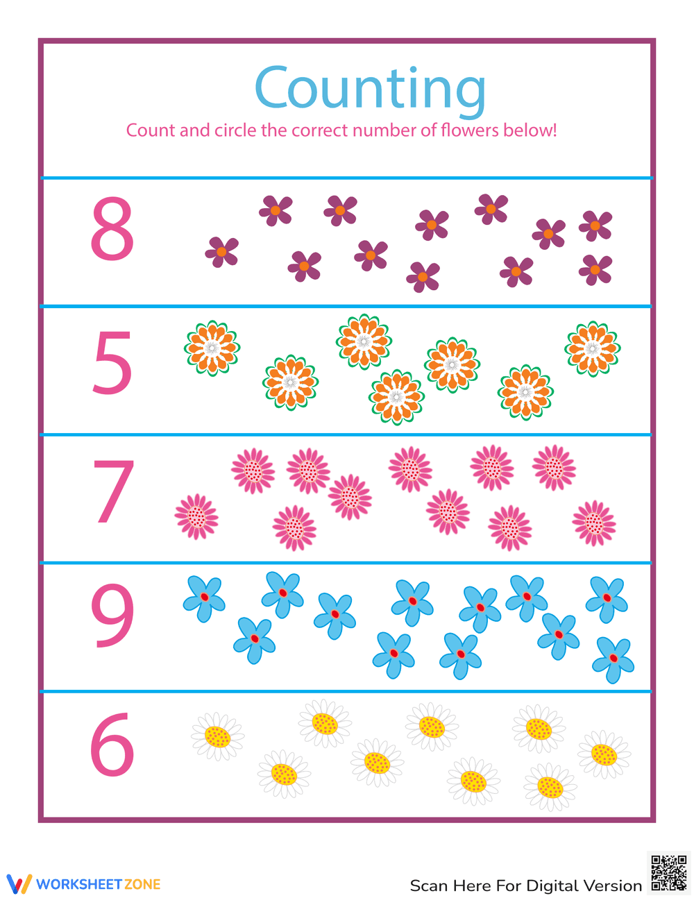 Flower Counting Worksheet - Page 1