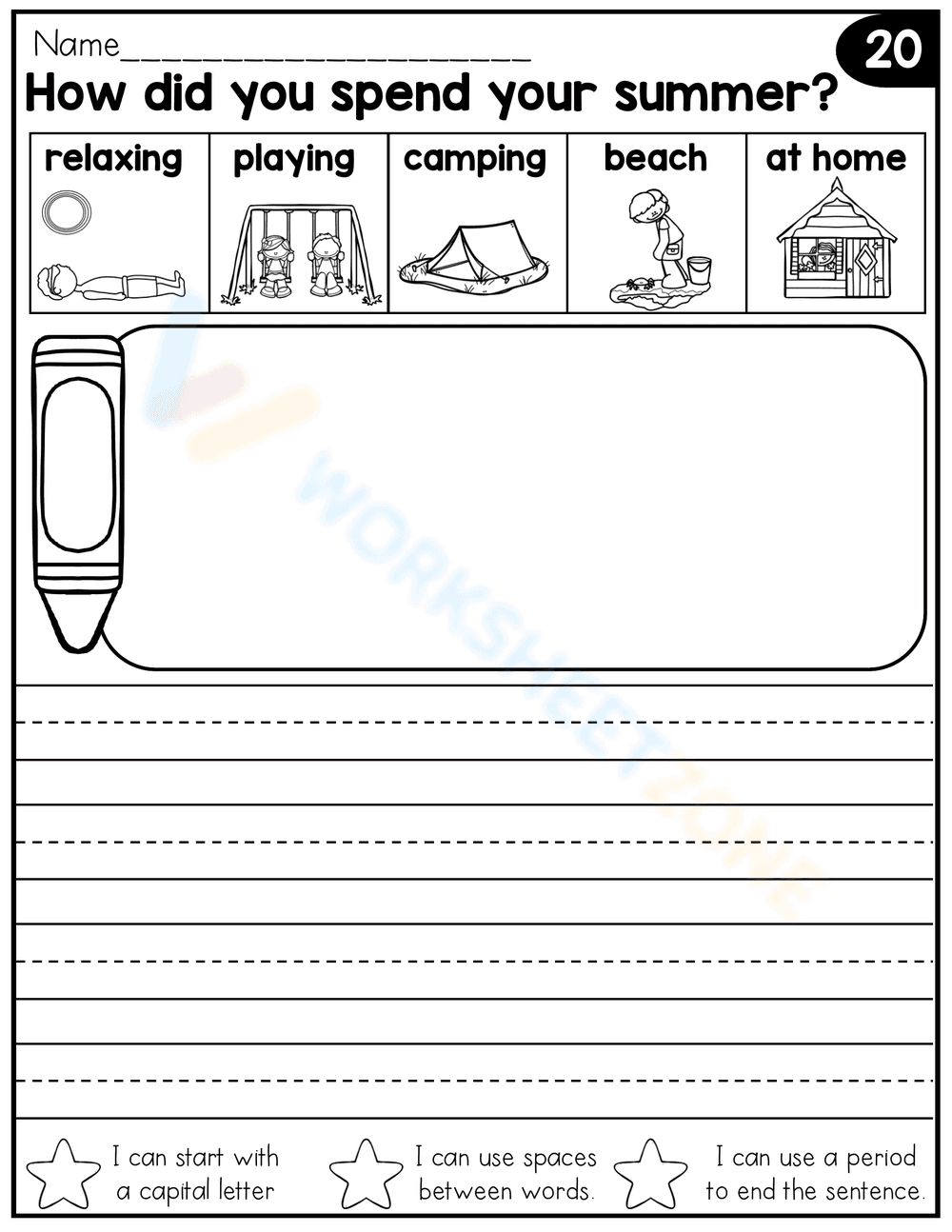 Summer Writing Prompts Worksheet - Page 1