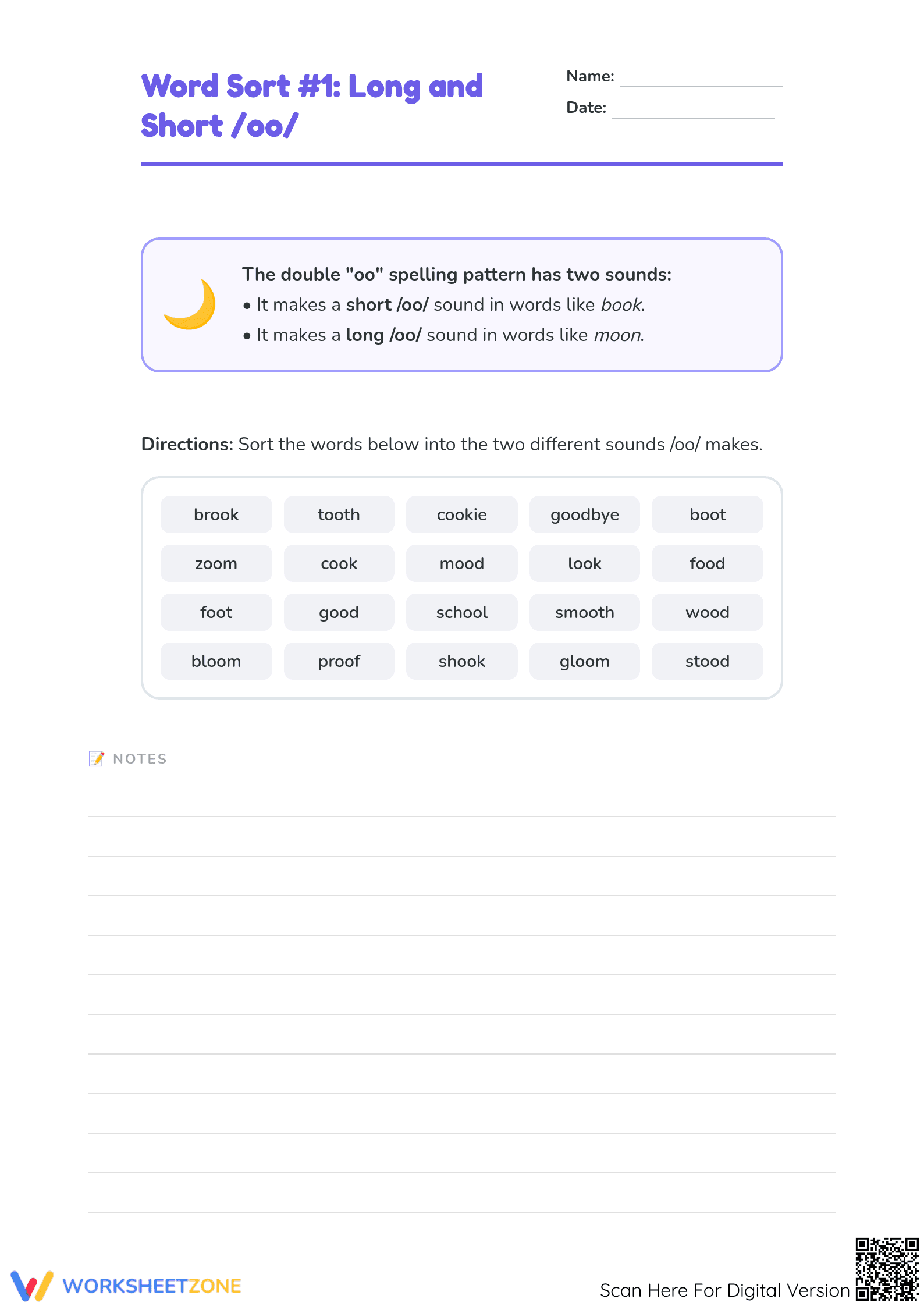 Essential Long and Short /oo/ Word Sort | Grade 3 - Page 1