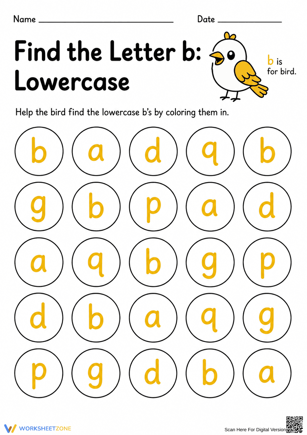 Lowercase Letter b Practice | Essential Grade K Worksheet - Page 1
