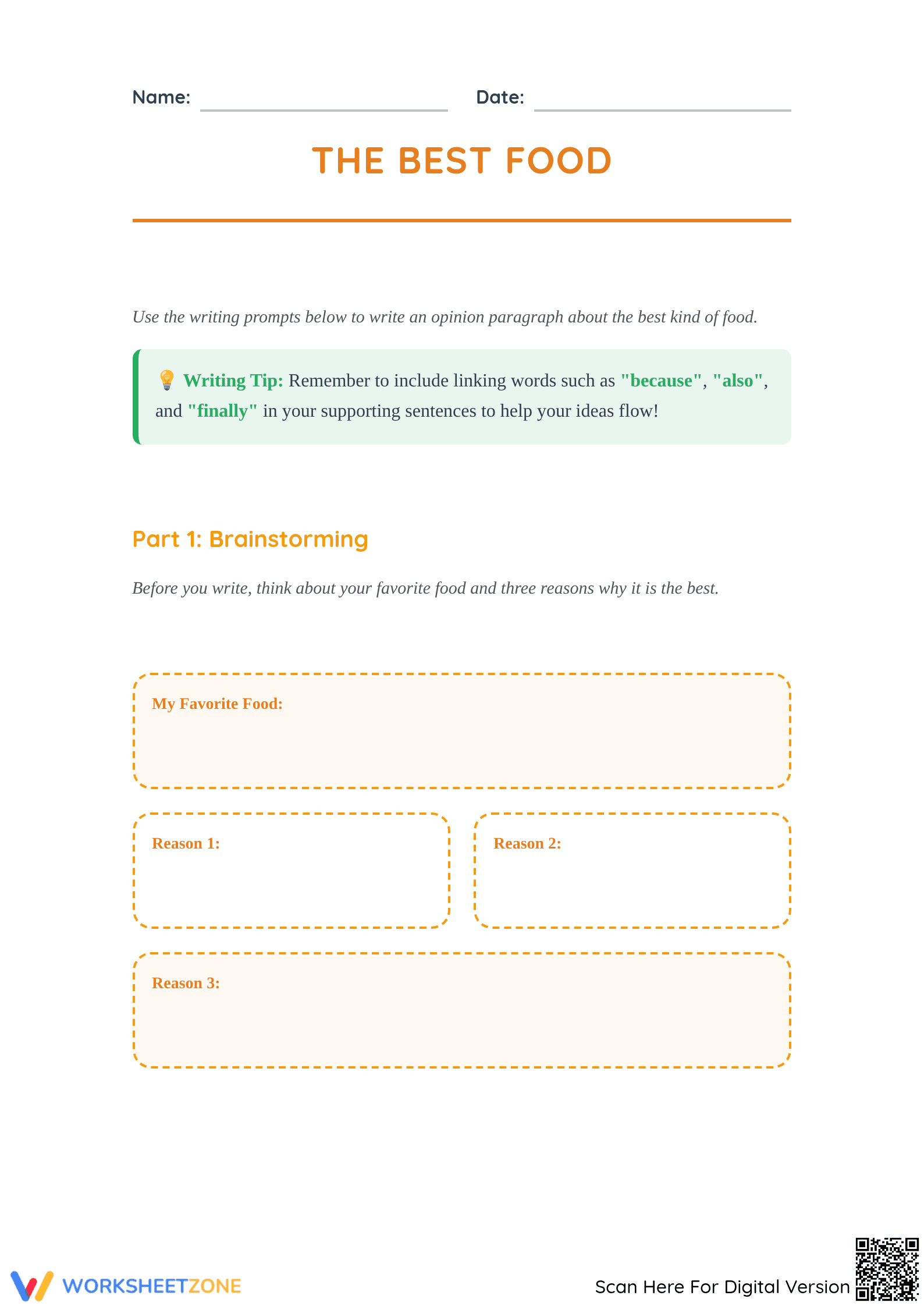 Grade 2 Opinion Writing: The Best Food | Essential - Page 1