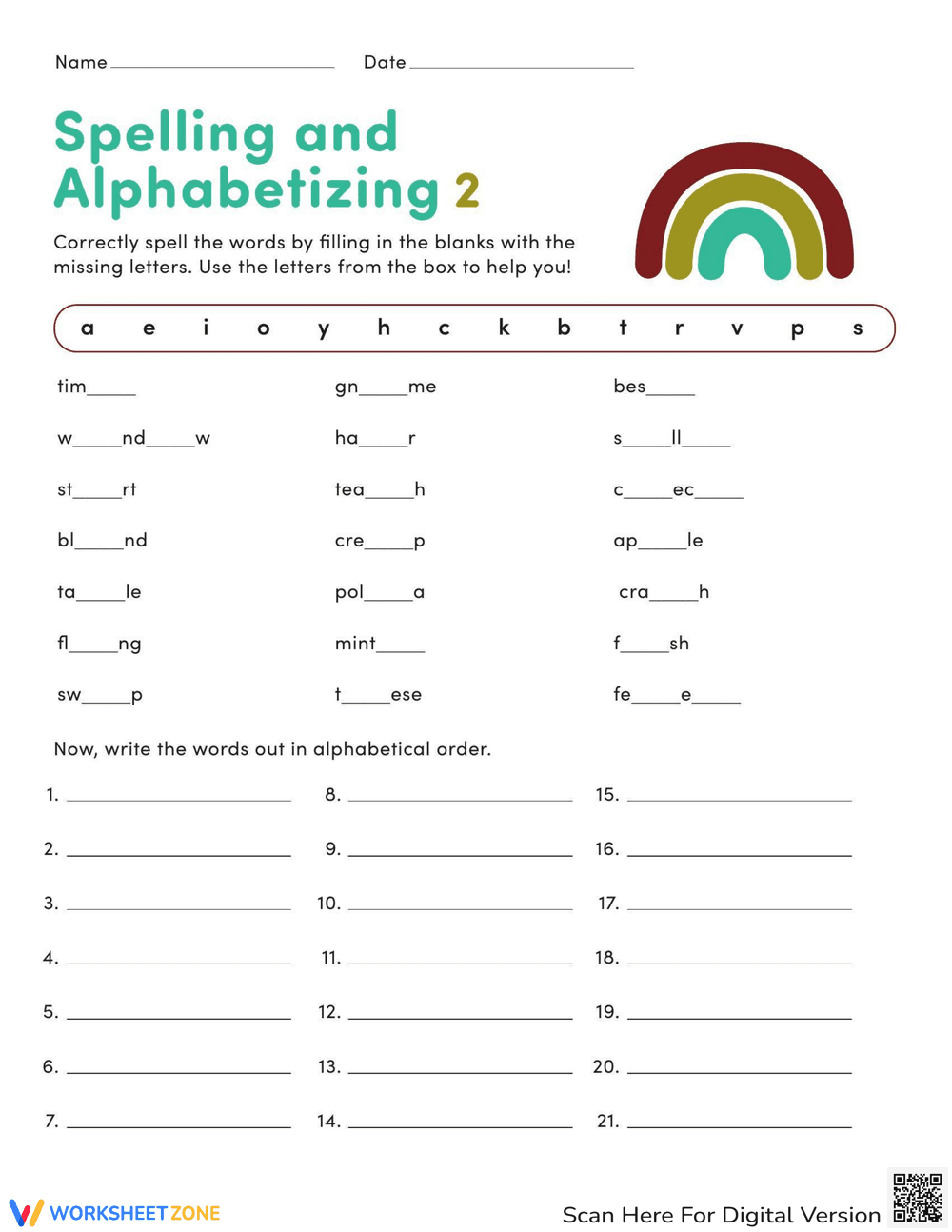 Spelling and Alphabetizing #2 - Page 1