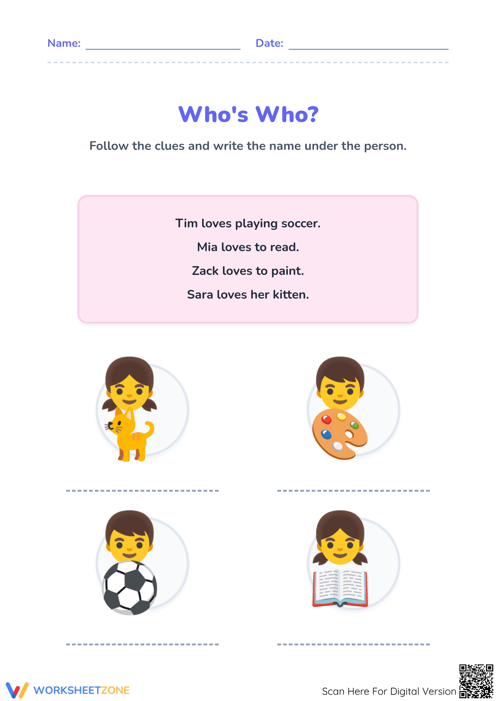 Preschool Reading Game: Who's Who? | Essential Printable - Page 1