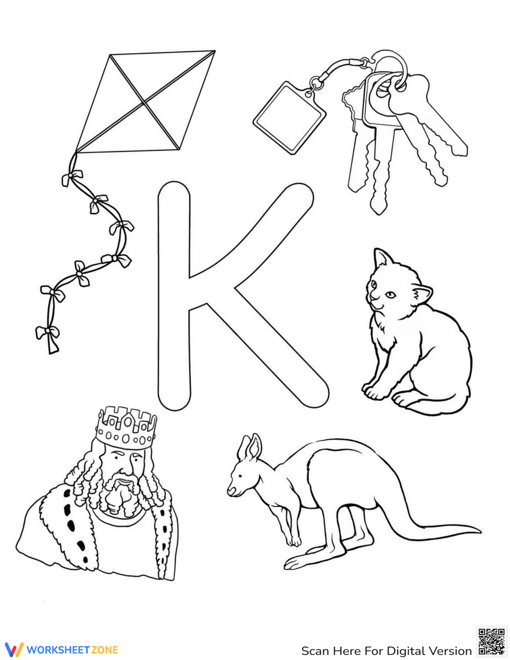 Letter "K" Coloring Worksheet - Page 1