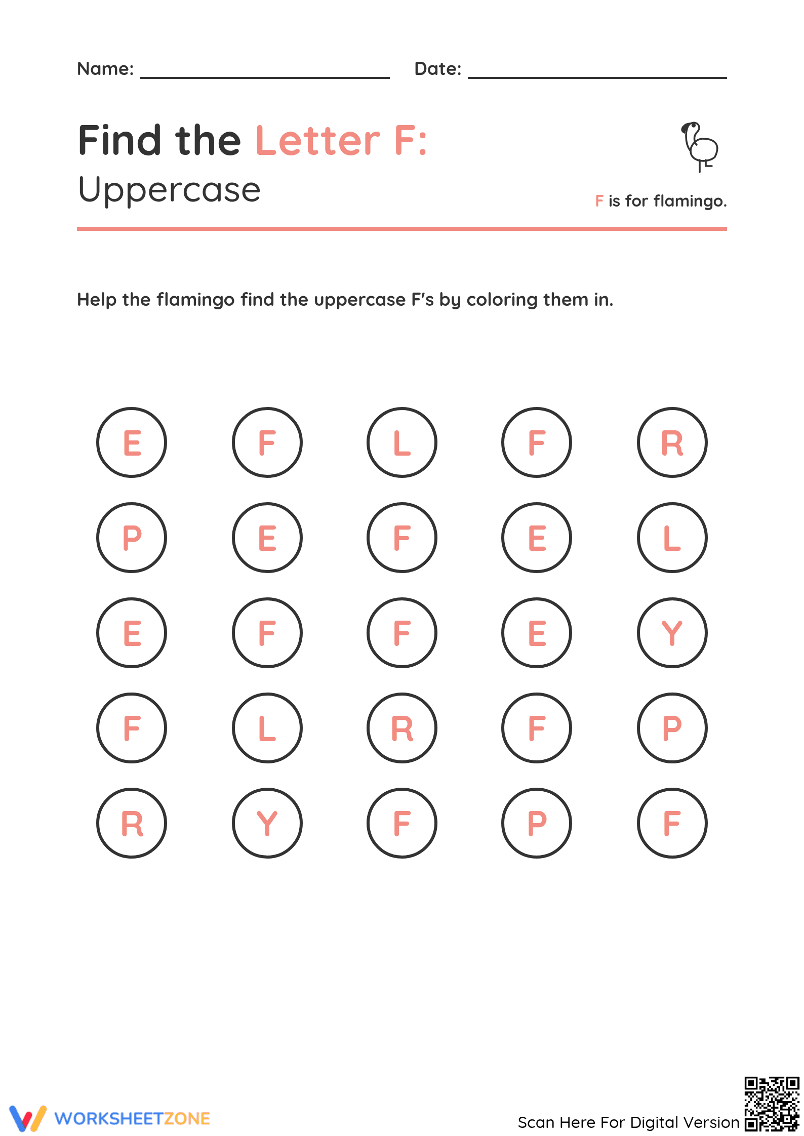 Printable Letter F Worksheet | Grade K ELA - Page 1