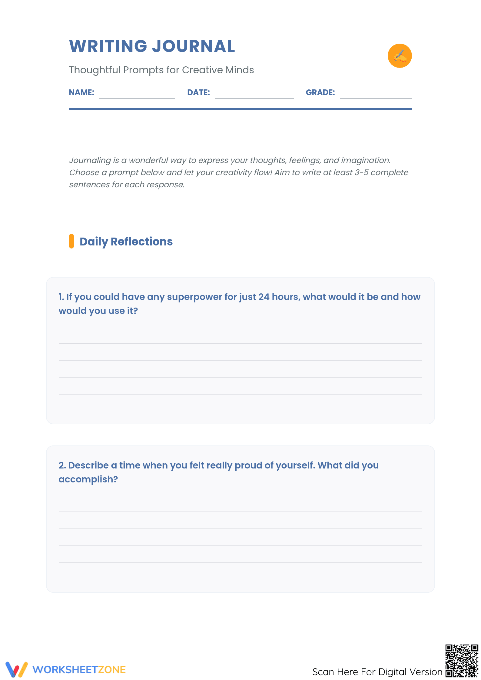 Creative Writing Journal Prompts | Grade 4-5 Essential - Page 1