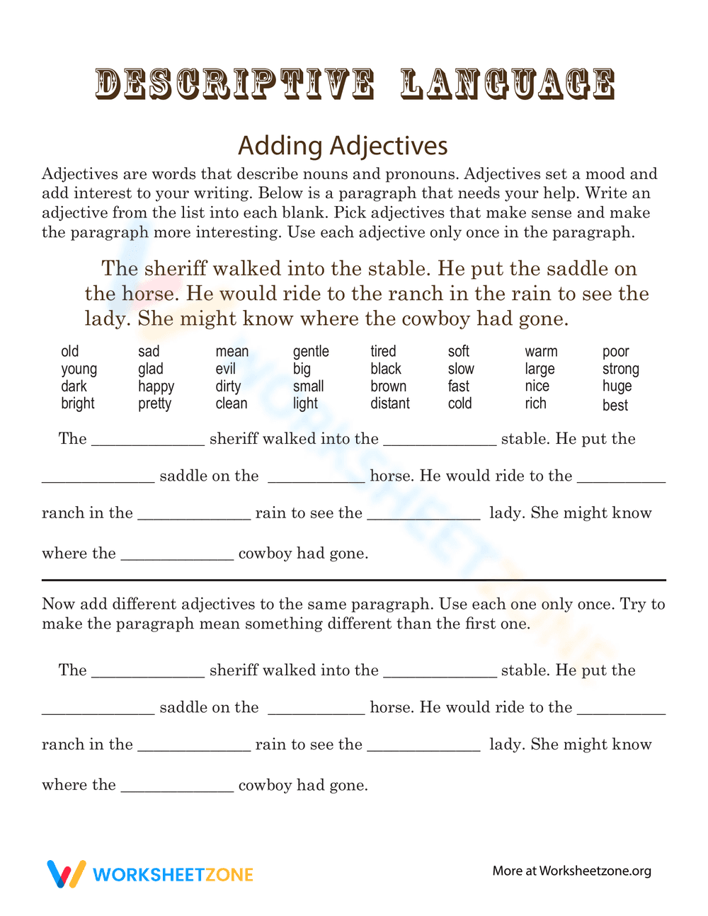 Adding Adjectives to Sentences - Page 1