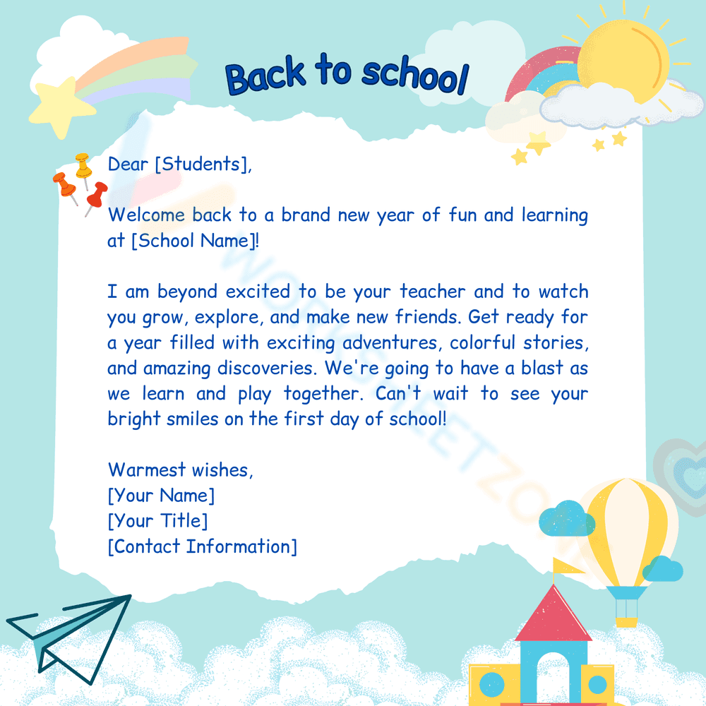 Letter from Teacher to Children - Page 1