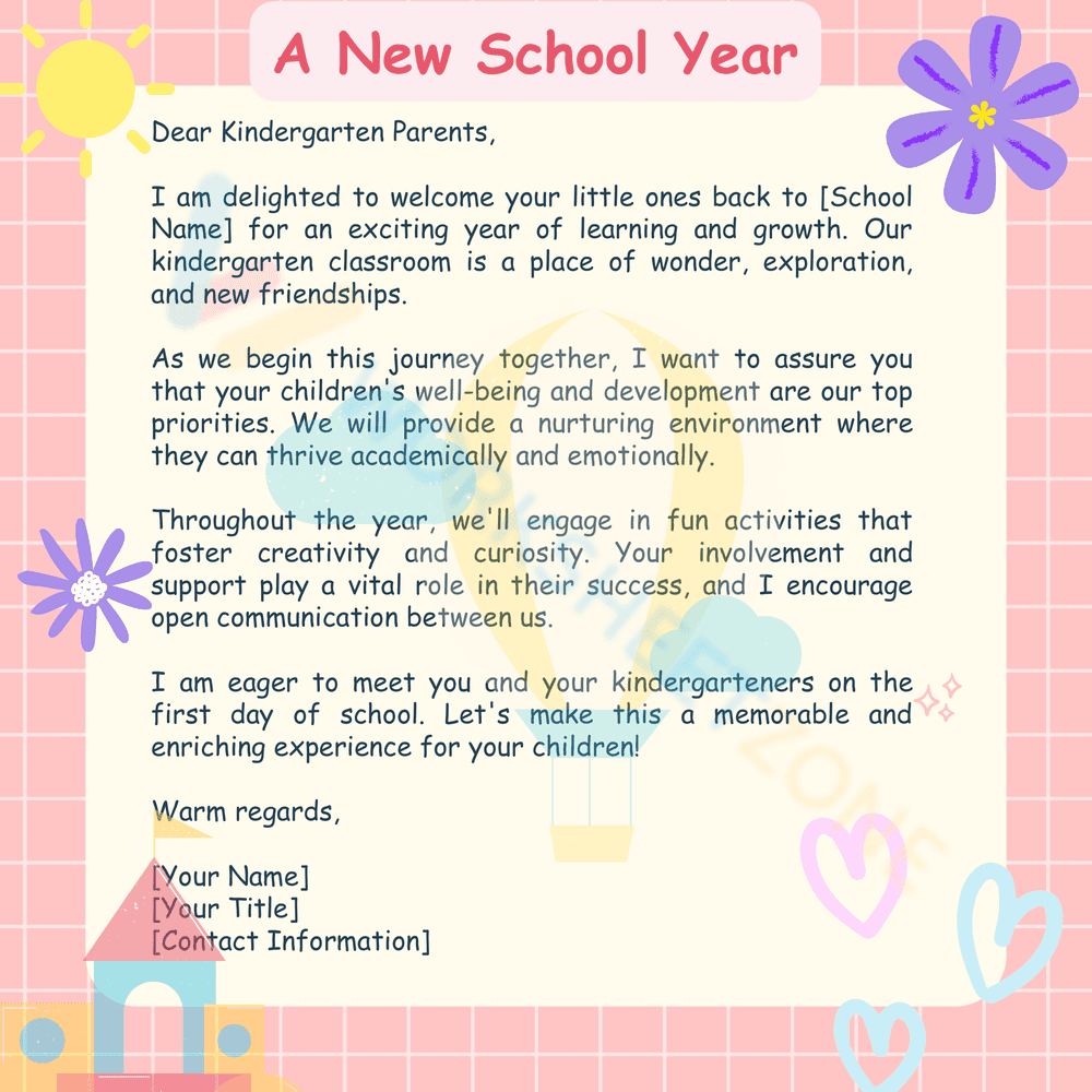 Letter to Kindergarten Parents - Page 1