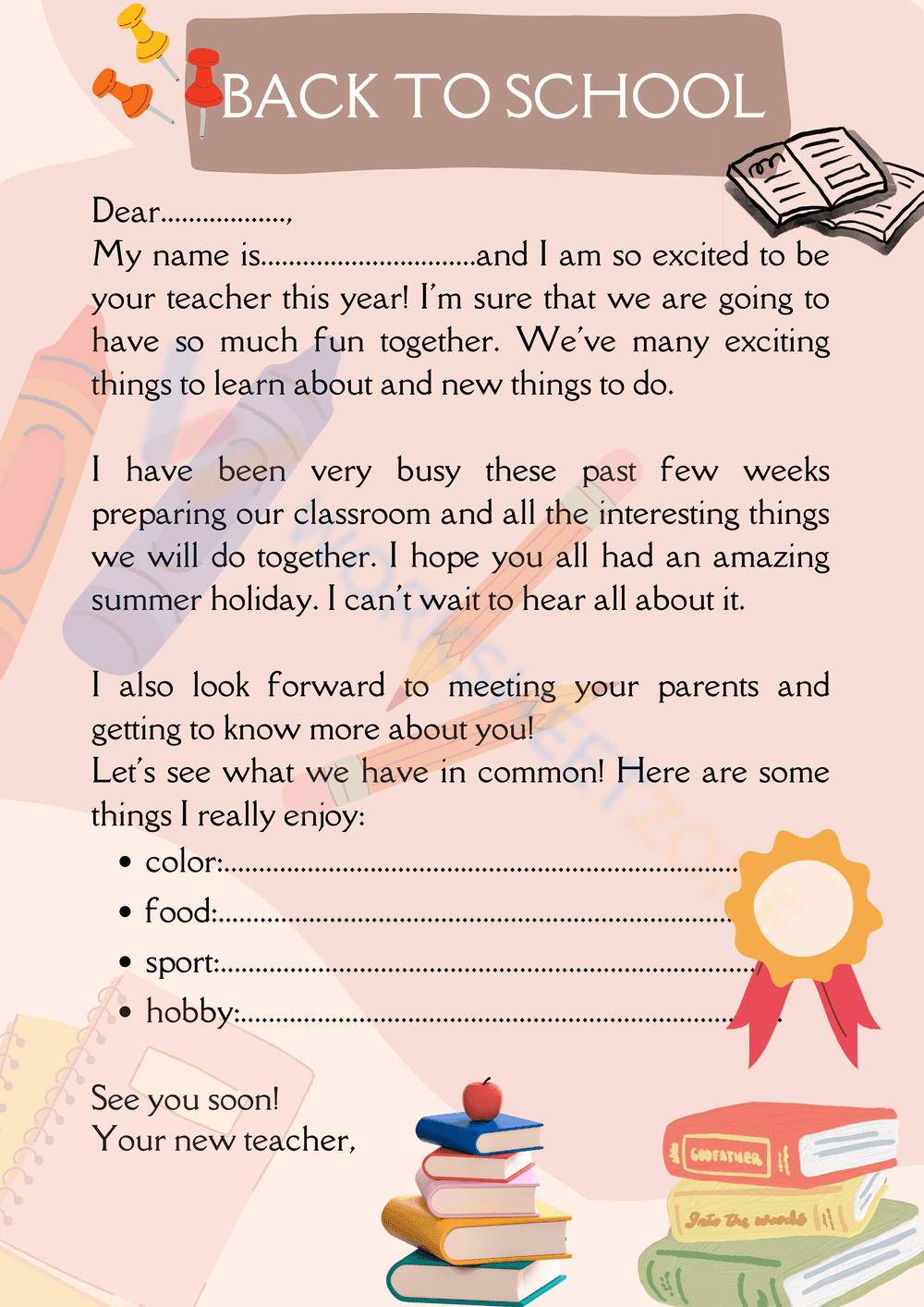Welcome Back to School Letter - Page 1