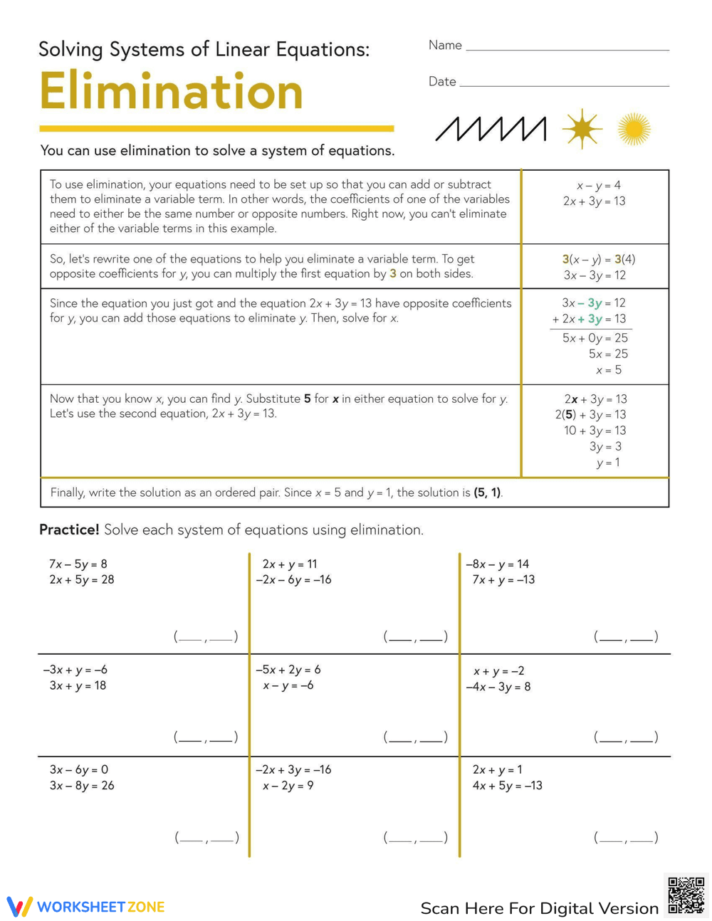 Solving Systems of Linear Equations by Elimination - Page 1