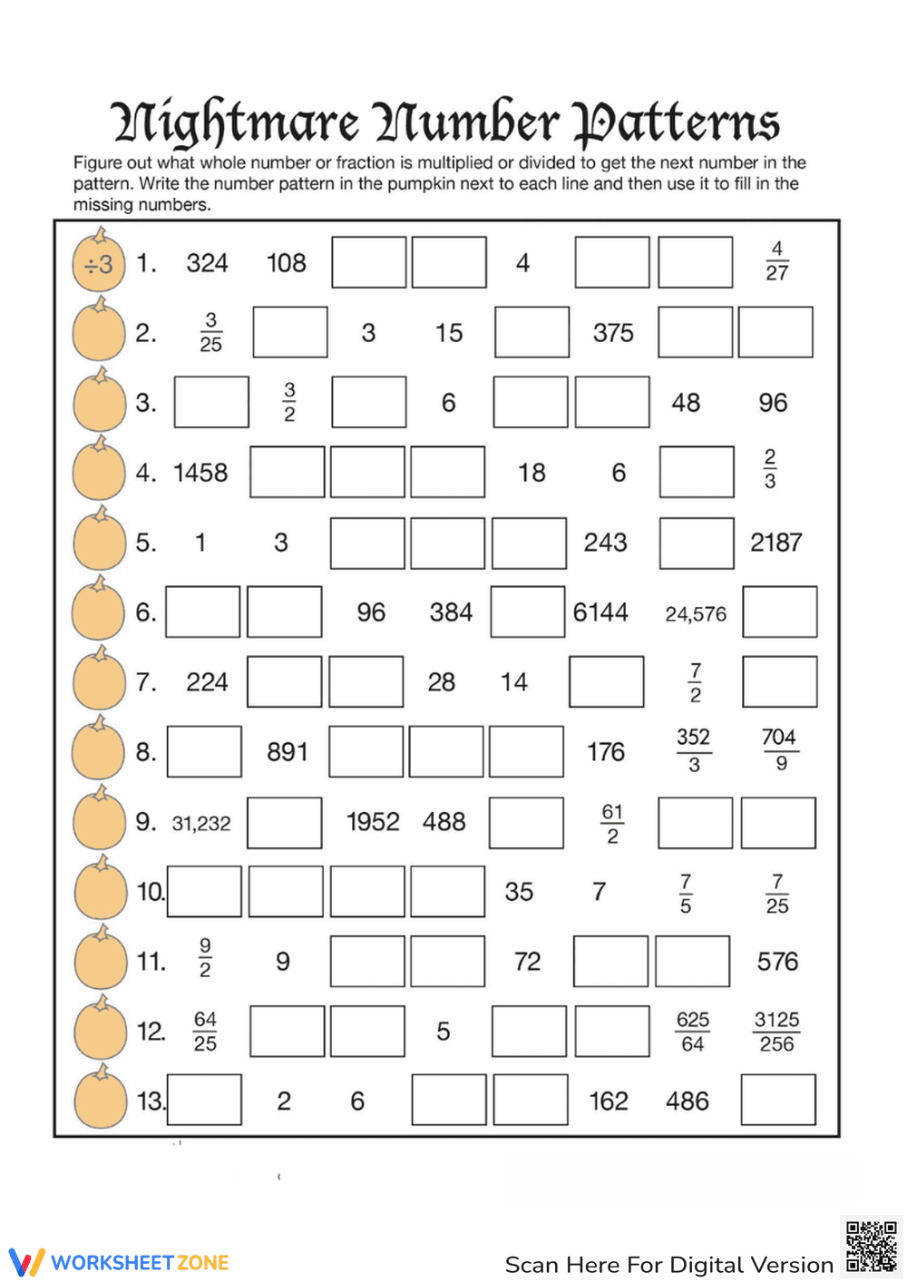 Nightmare Number Patterns Activity - Page 1