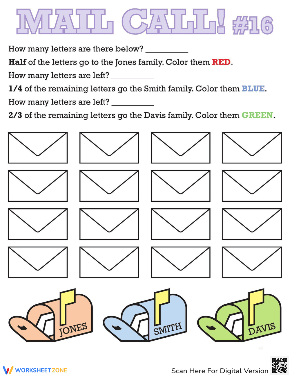Learning Fractions 1/6 Worksheet - Page 1