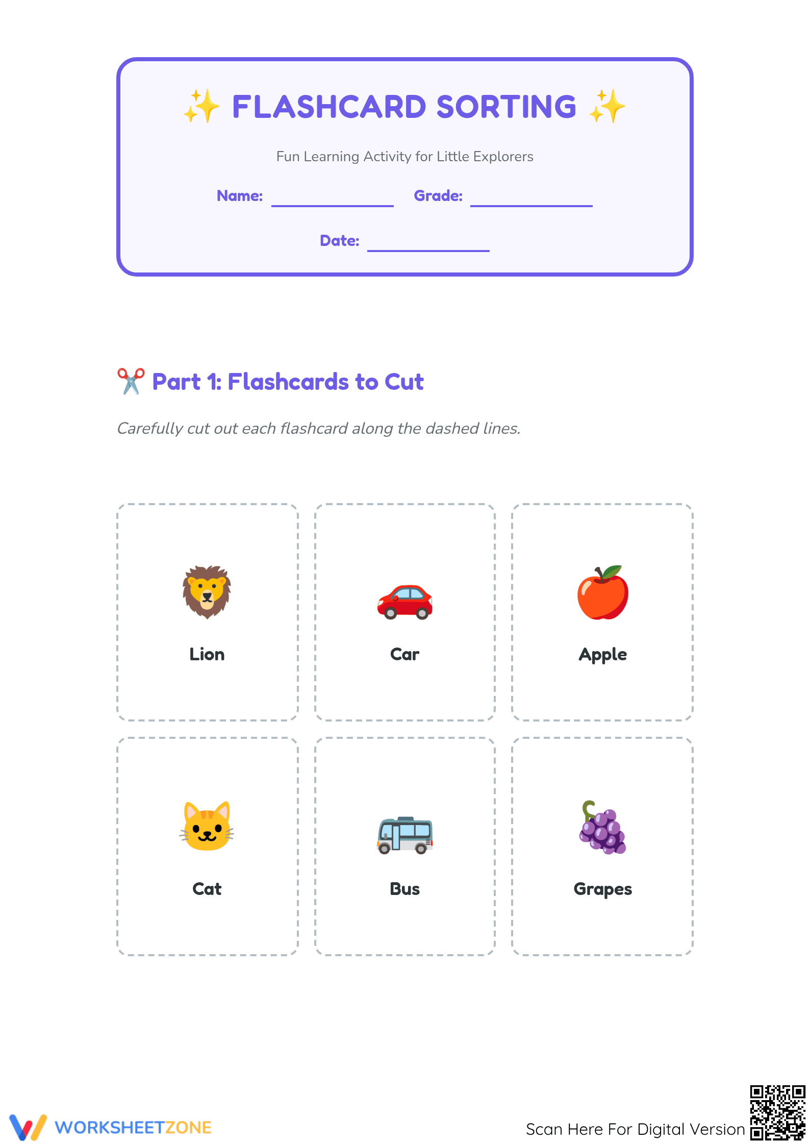 Essential Flashcard Sorting Worksheet | Grade K Math - Page 1