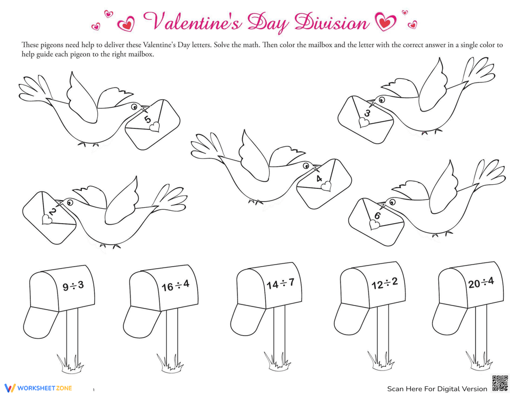 Valentine Division Worksheet - Page 1
