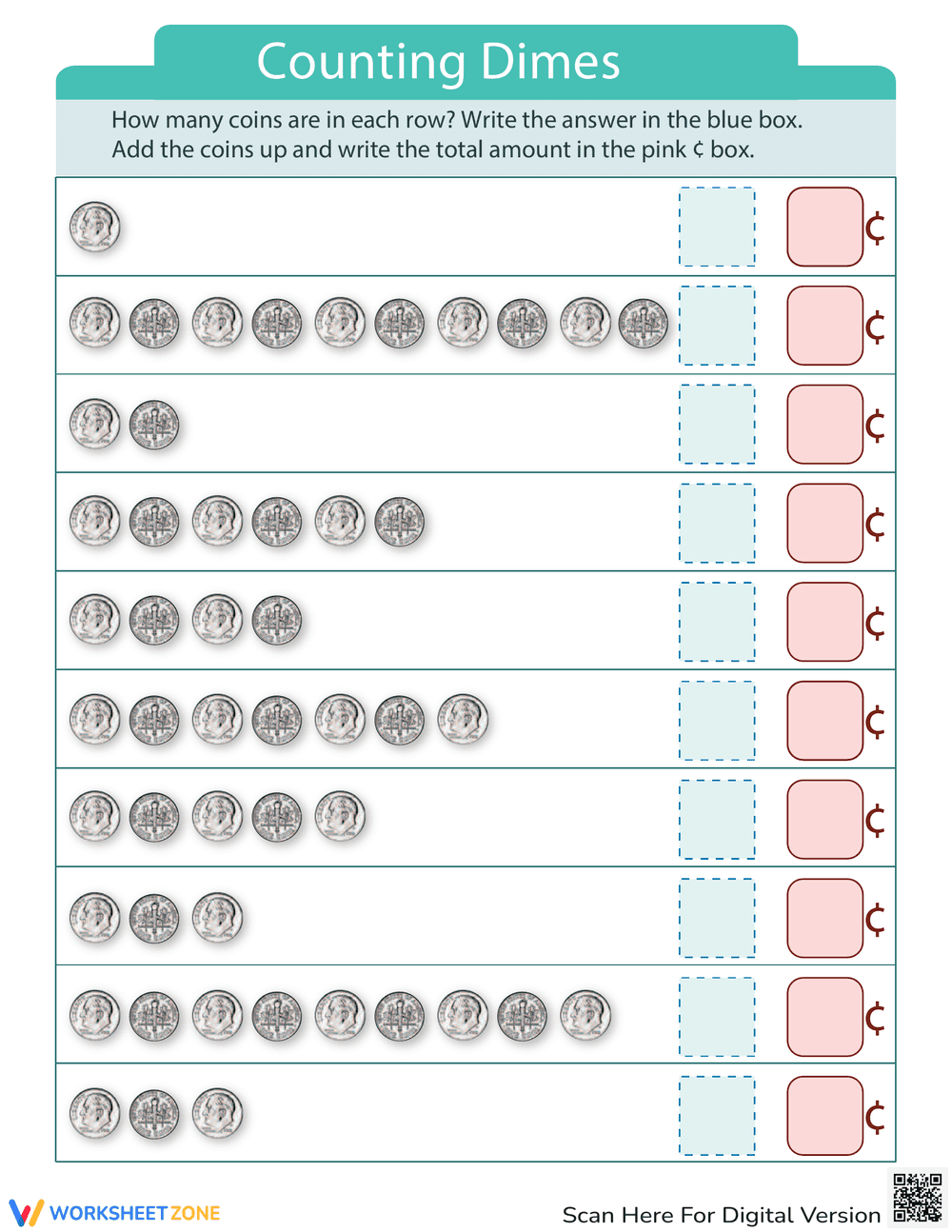 Practice Counting Dimes - Page 1