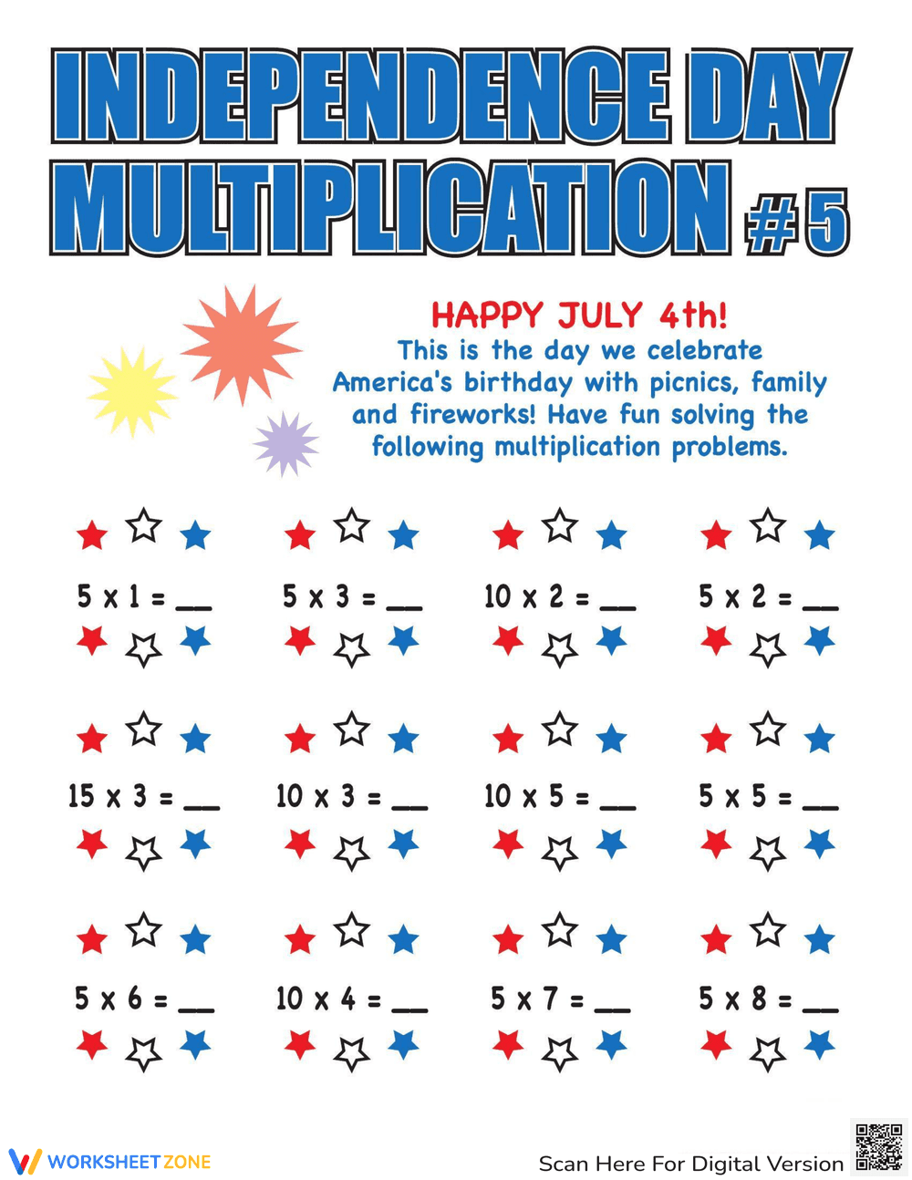 Celebrate with Independence Day Multiplication Practice - Page 1